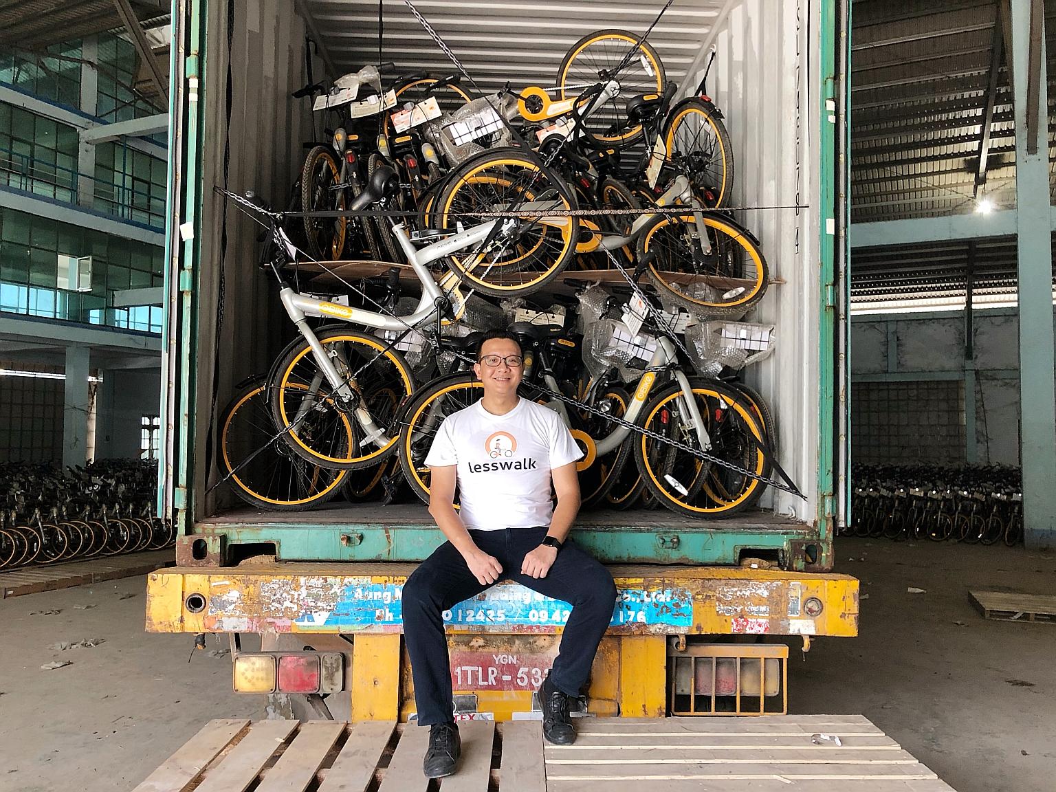 Myanmar entrepreneur Mike Than Tun Win, founder of Lesswalk, aims to distribute the bikes to needy students in Myanmar.