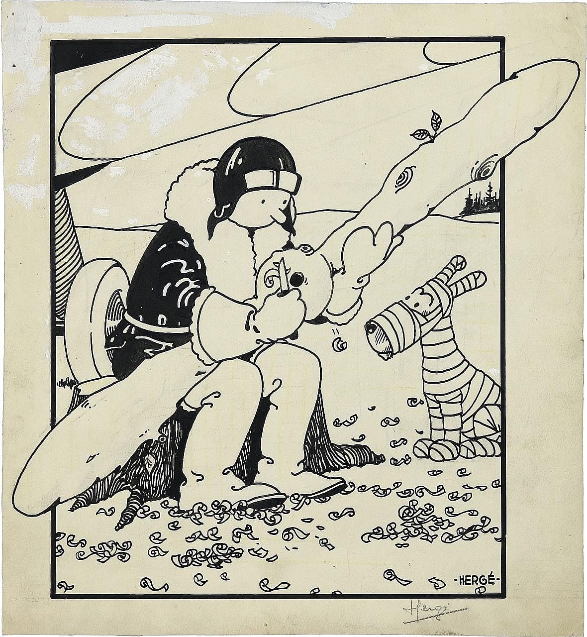 The original drawing used for the first Tintin cover in Le Petit Vingtieme on Feb 13, 1930. It was one of the "rare cover illustrations signed by (Tintin creator) Herge in private hands", according to the auction house. PHOTO: AGENCE FRANCE-PRESSE/ H