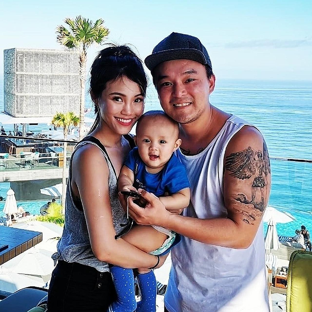 Former Channel 8 actor Joshua Ang with his wife Shannon Low and their son Jedaiah, who was born last August. In a blog post published on Saturday, Mr Ang said the confinement nanny hired by the couple overfed their baby by more than double the recomm