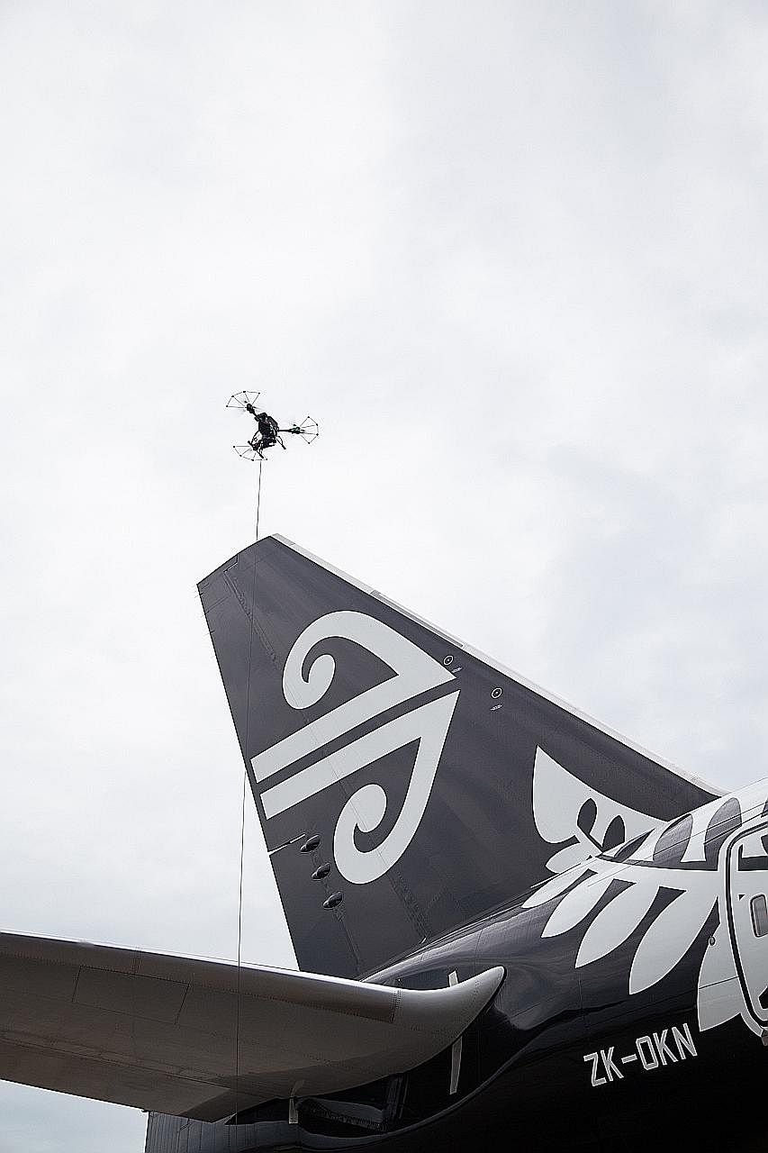 Air New Zealand will use an unmanned drone system developed by ST Engineering called DroScan in a trial to inspect the surface of planes at its facility next to Changi Airport.