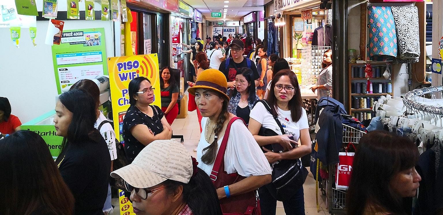 Some shops on this stretch of the fourth floor in Lucky Plaza have been rented out to maids who peddle counterfeit luxury handbags, unregistered slimming pills and contraceptives on their days off. Their goods also include unapproved beauty products,