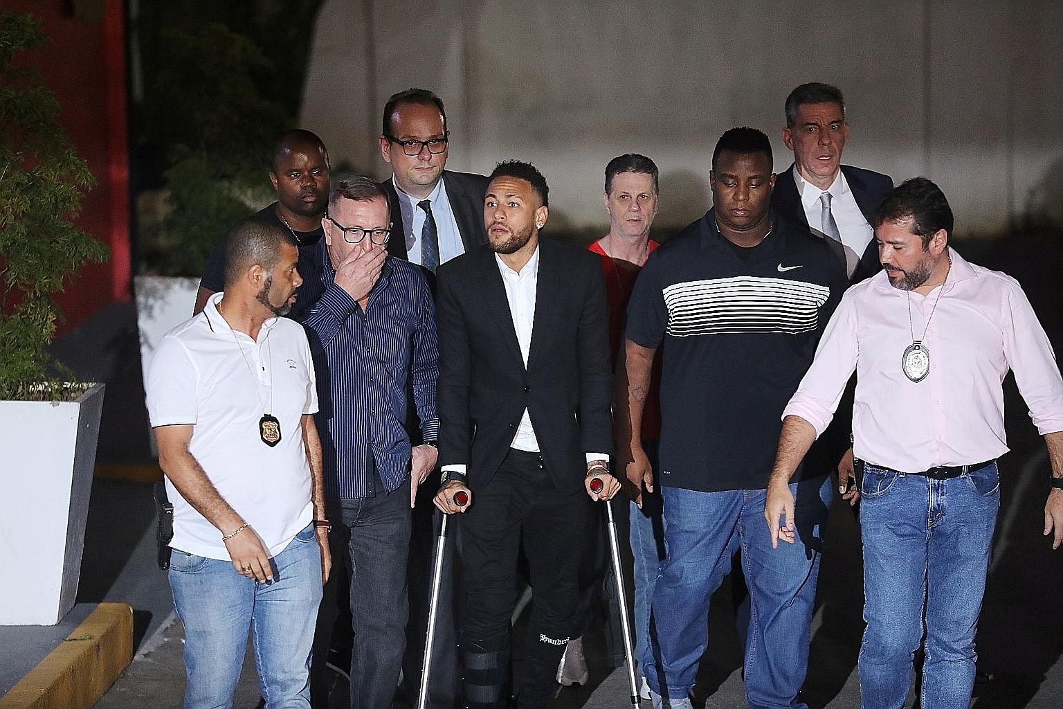 Neymar, on crutches, leaving a police station in Sao Paulo last Thursday after he was questioned for five hours concerning a rape allegation. The Brazilian has missed chunks of the past two seasons with injuries.