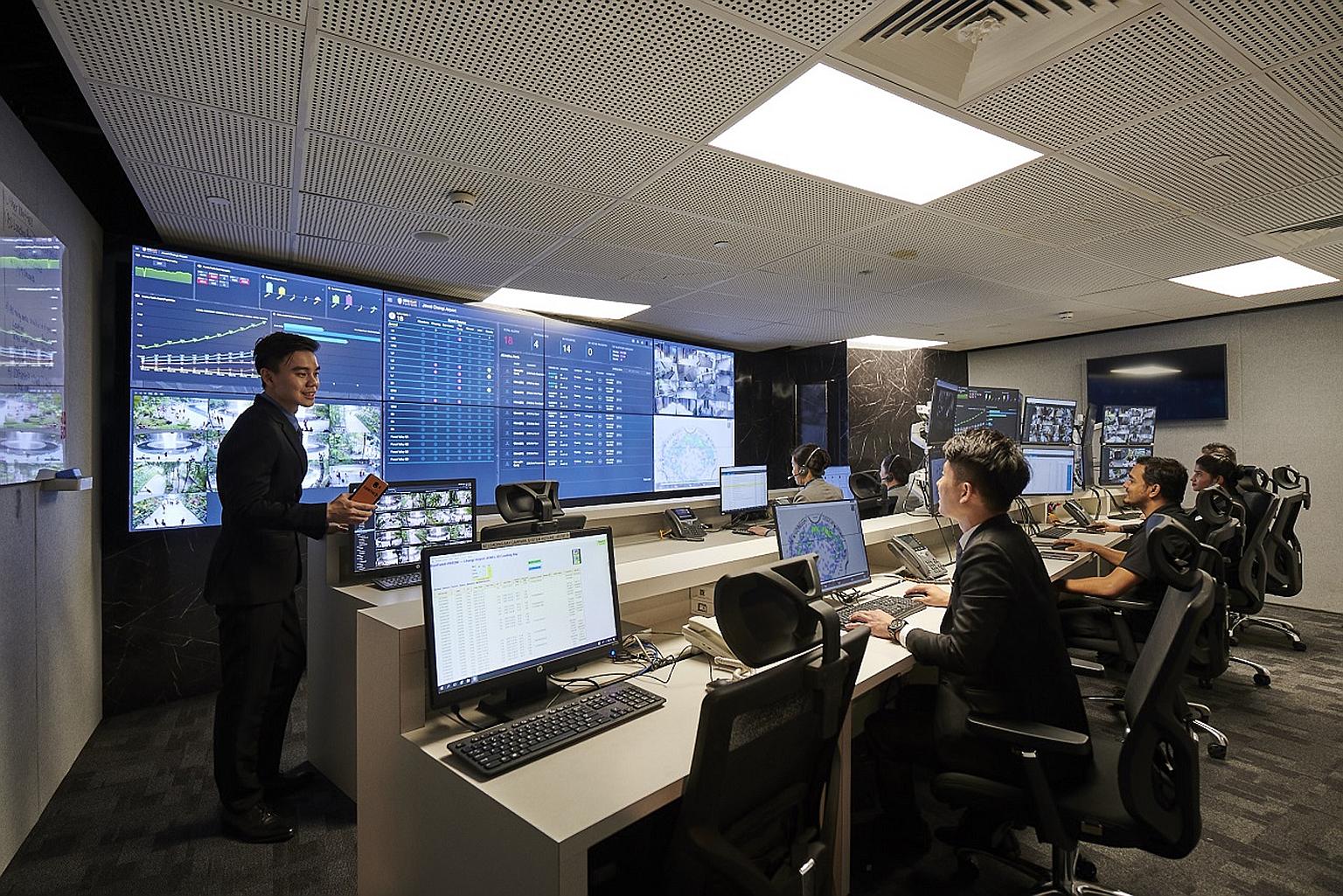 At the smart operations centre in Jewel, security provider Certis oversees the complex's security and customer service needs using the Mozart platform. PHOTO: CERTIS