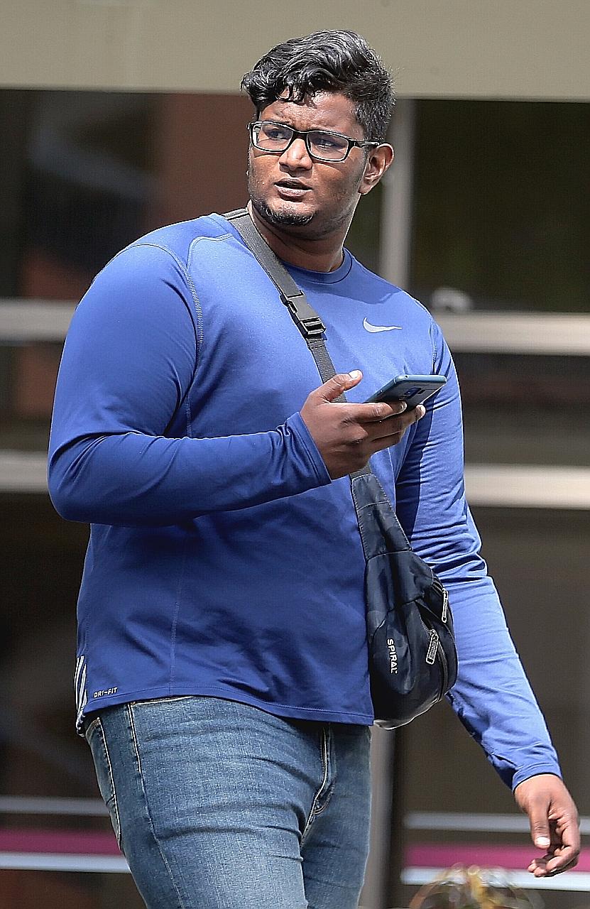 Jegatheswaran Kalaiselvan was zipping along a walkway when he failed to spot Mr Liaw Bok Chai, 75, coming down the stairs. ST PHOTO: WONG KWAI CHOW