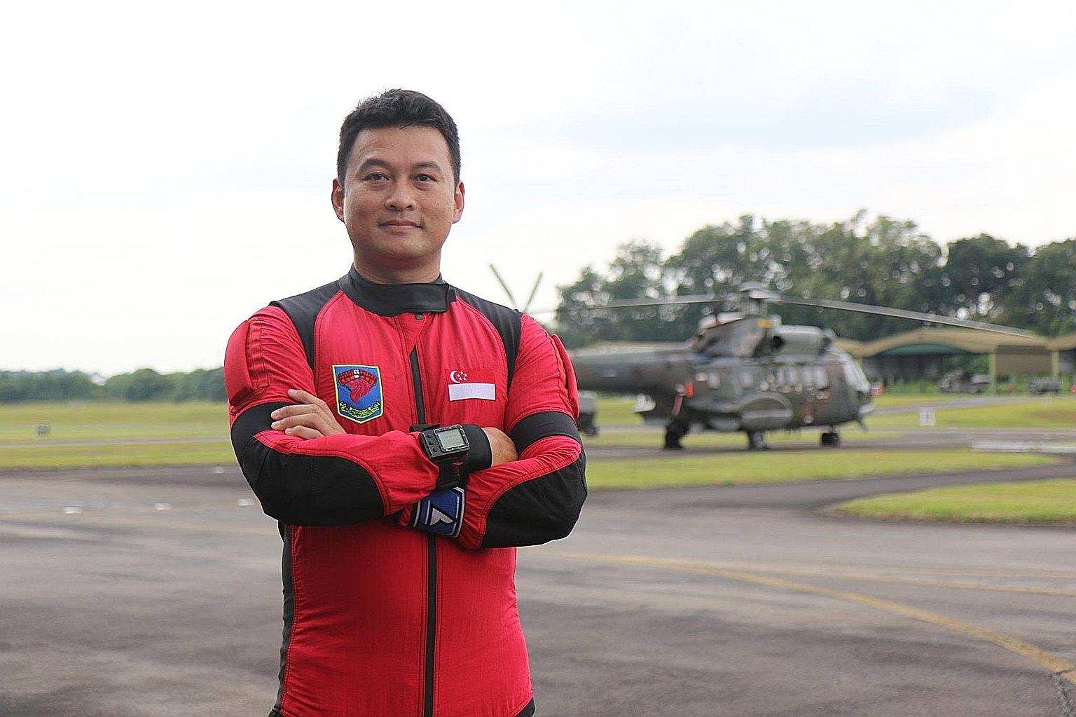 This National Day, Second Warrant Officer Russell Ong will free-fall with eight fellow Red Lions from a height of over 3,000m to land on the Padang.
