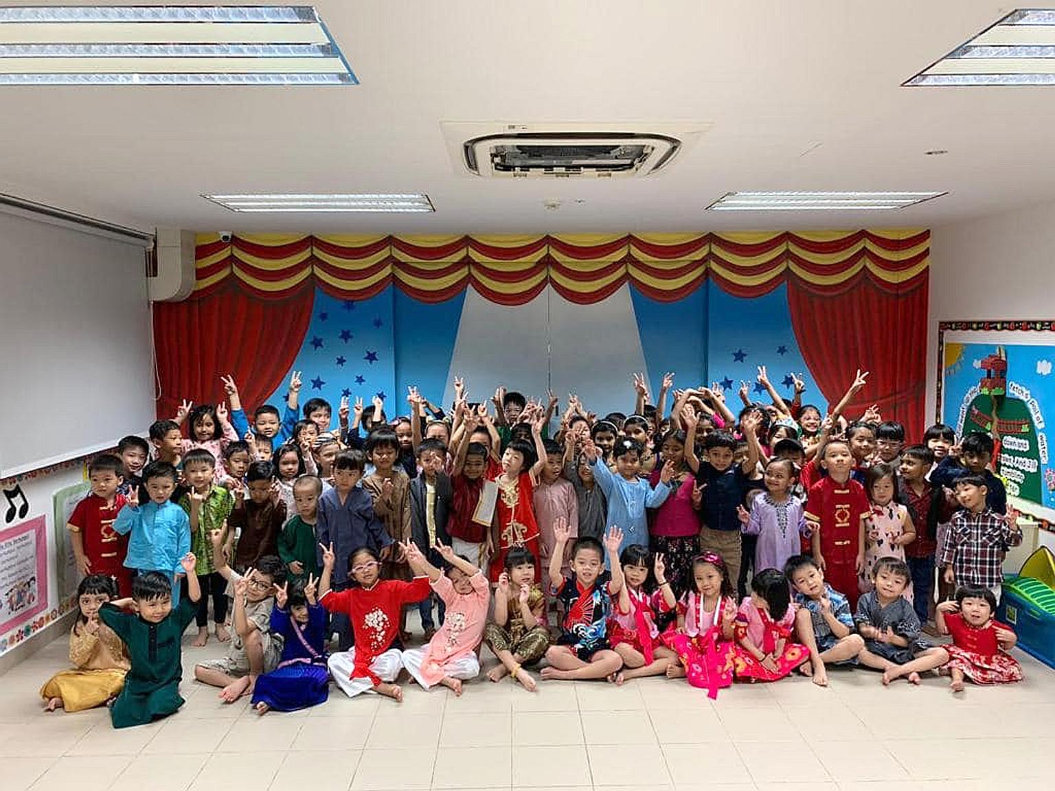 Deputy Prime Minister Heng Swee Keat posted this photo of celebrations on Friday at PCF Sparkletots at Tampines Central, noting that while such scenes are delightful, harmony is about much more than what is worn on the surface.