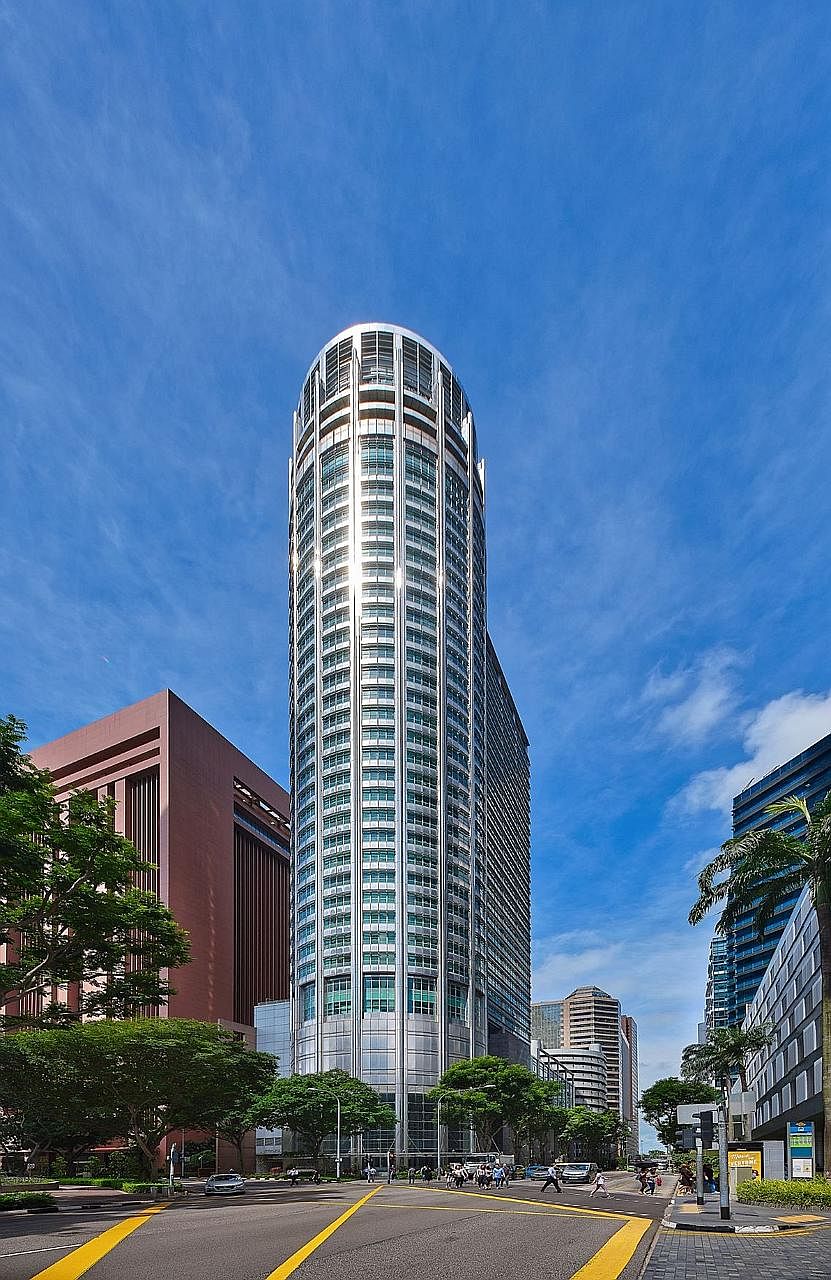 Above: Chevron House, which Oxley Holdings sold to US real estate fund AEW. Below: Springleaf Tower, a 37-storey Grade A office building in the CBD.