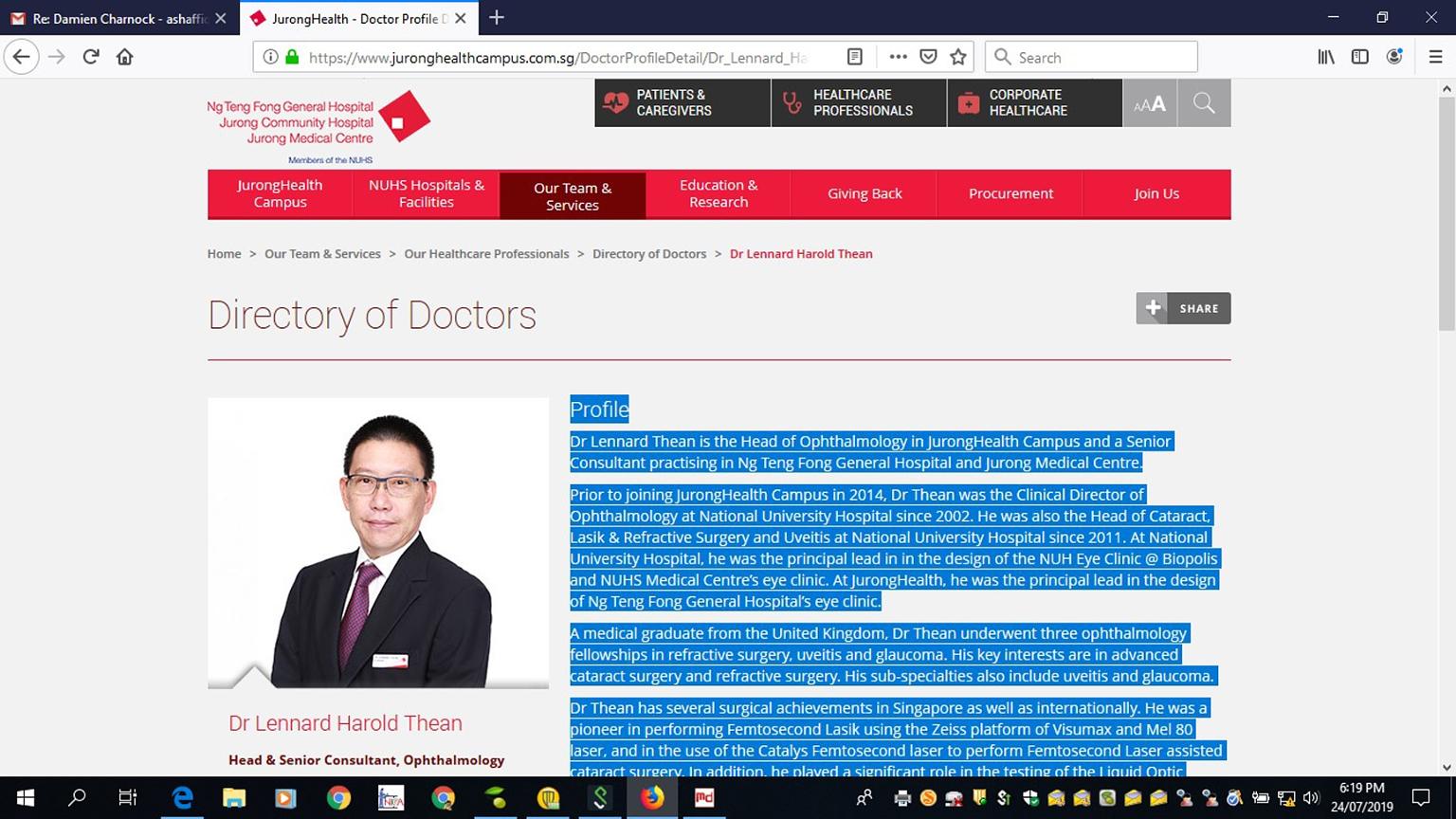 Lennard Harold Thean See Yin, 55, is a senior consultant at Ng Teng Fong General Hospital and Jurong Medical Centre.