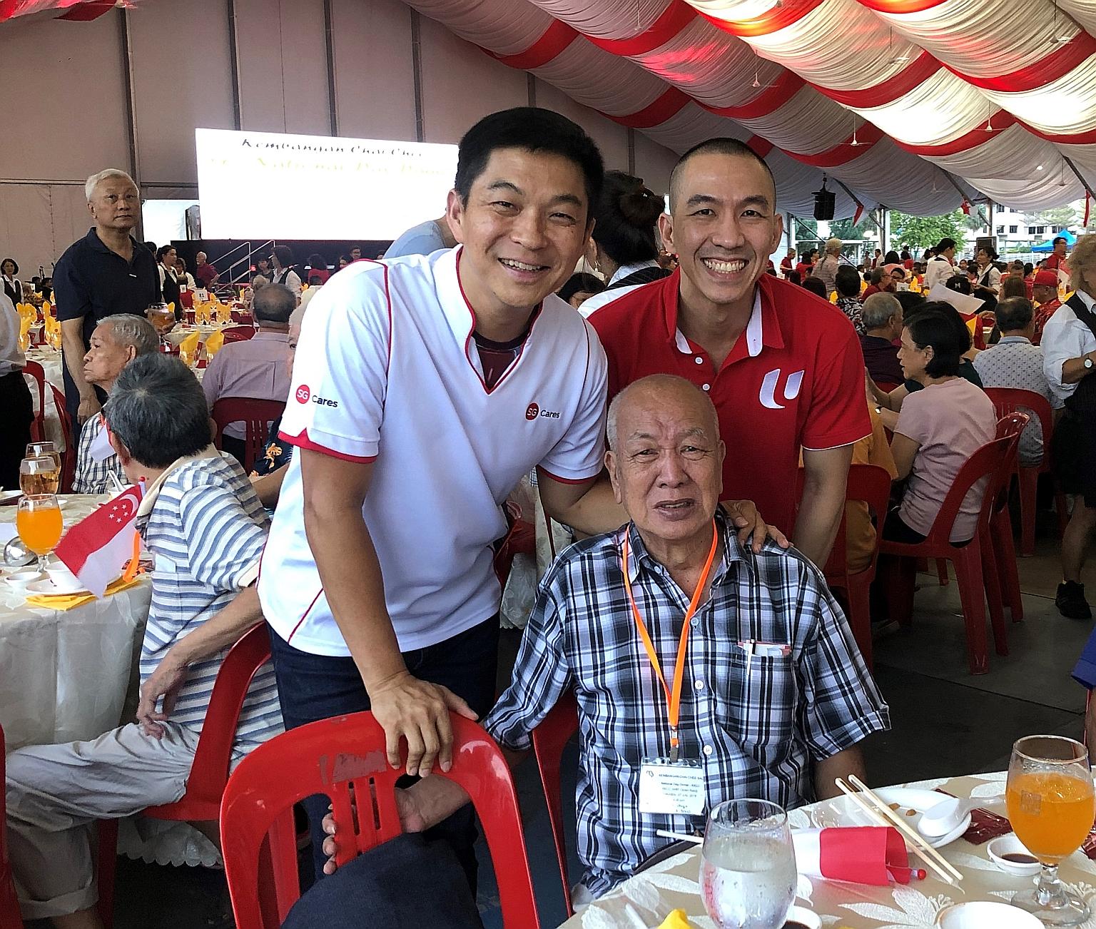 Clockwise from left: Speaker of Parliament Tan Chuan-Jin, Gojek Singapore general manager Lien Choong Luen and Bedok resident Lim Soon Chye, who will benefit from the SG Cares-Gojek Medical Transport Subsidy Scheme announced last Saturday. PHOTO: MCC