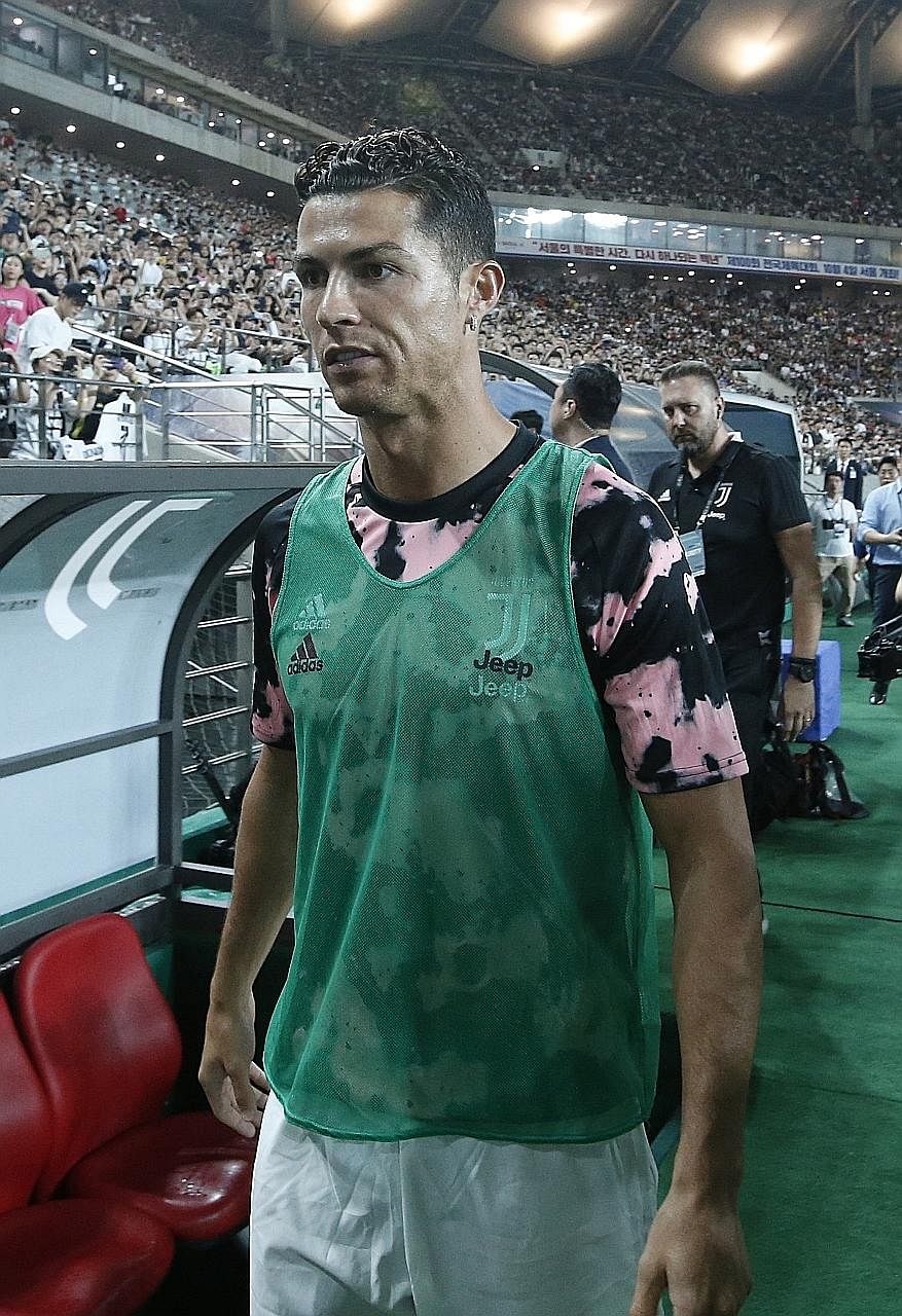 Juventus star forward Cristiano Ronaldo before the friendly against the K-League all-star team at the Seoul World Cup Stadium last week. He did not play a single second of the match despite organisers saying he was obliged to play for at least 45 min