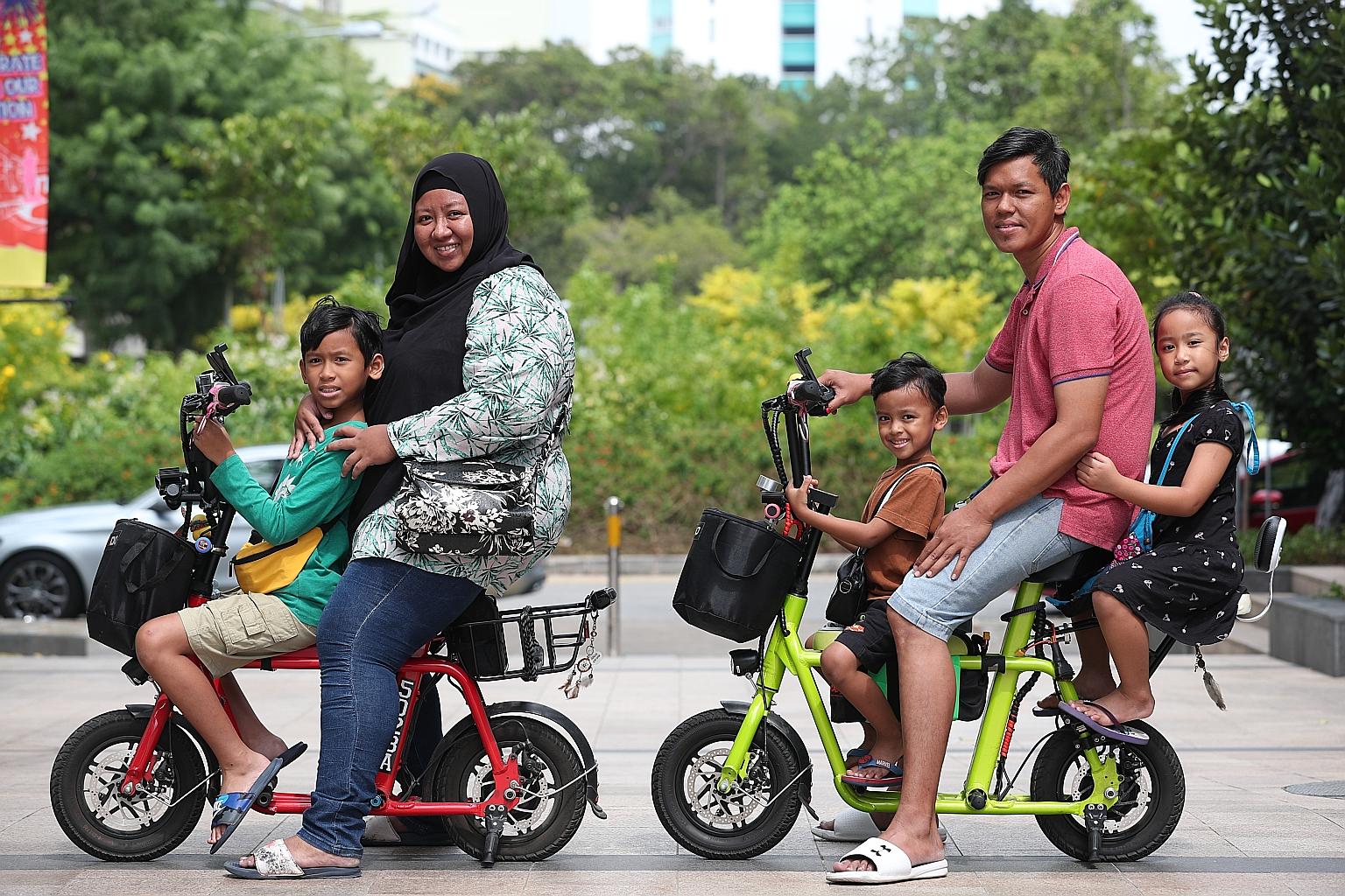 Madam Juraidah Zakaria and Mr Youzimanto Onan with their children (from far left) Shahyul Yushi, Shamierul Ariq and Syazie Ayiesha. The longest ride the family has taken was a 50km round trip around Singapore, where they covered areas such as Bukit B