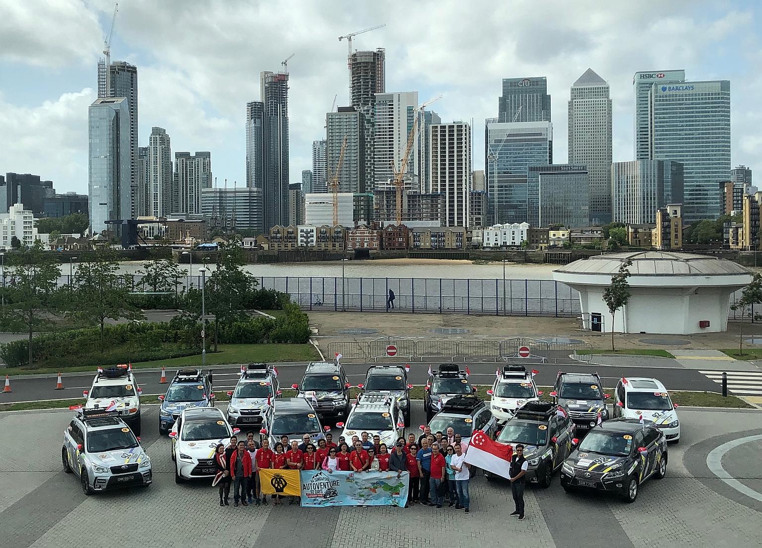 The group of Singapore driving enthusiasts, comprising 31 participants, will travel in a convoy of 16 cars on a 22,000km National Day drive that commemorates the city-state's bicentennial.