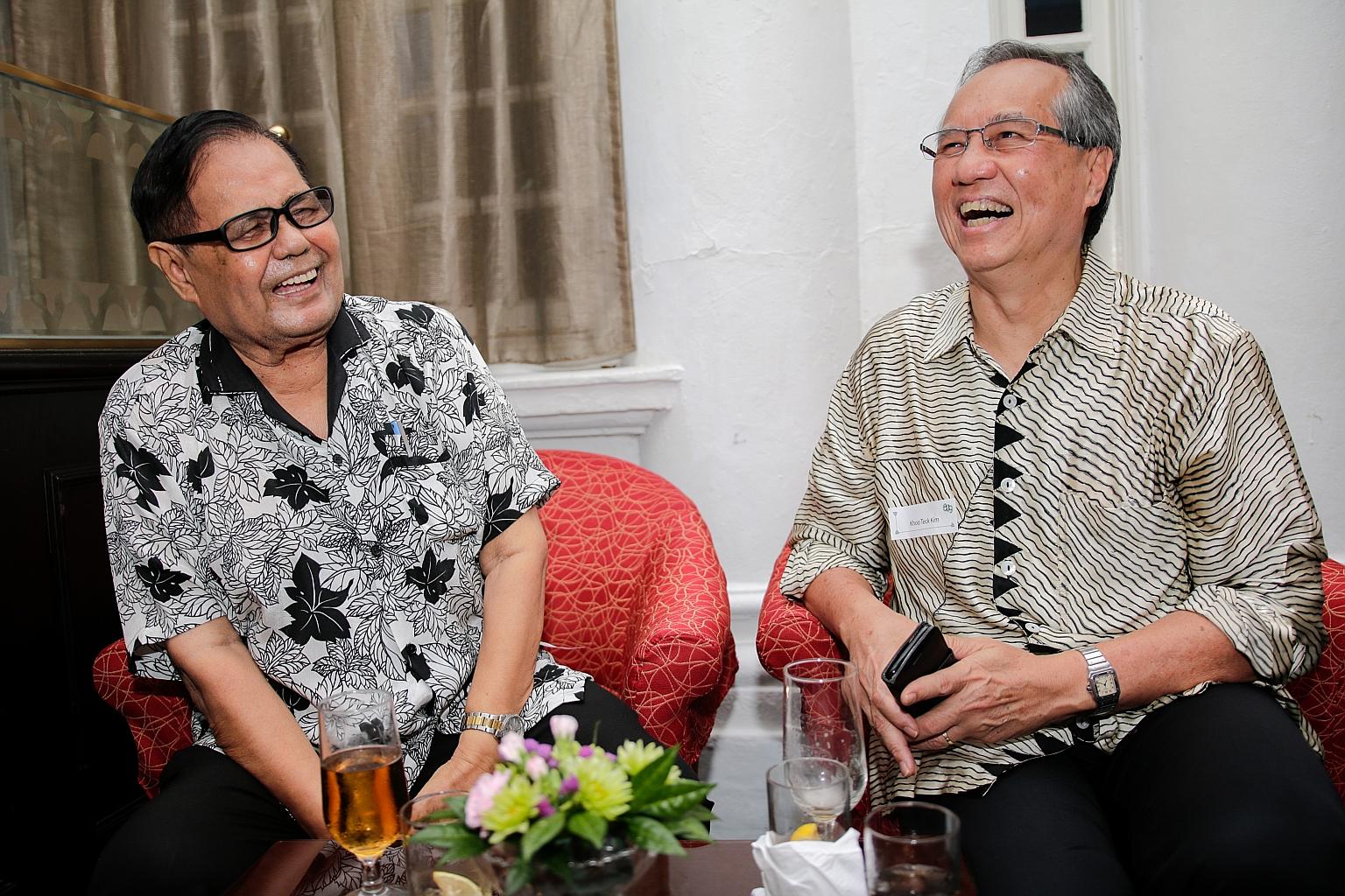 Mr Coleman Baptist (left), 83, who taught generations of students at St Patrick's School over four decades and retired in 2016 at age 80, with one of his "children", Mr Khoo Teck Kim, 65, from the Class of 1969.
