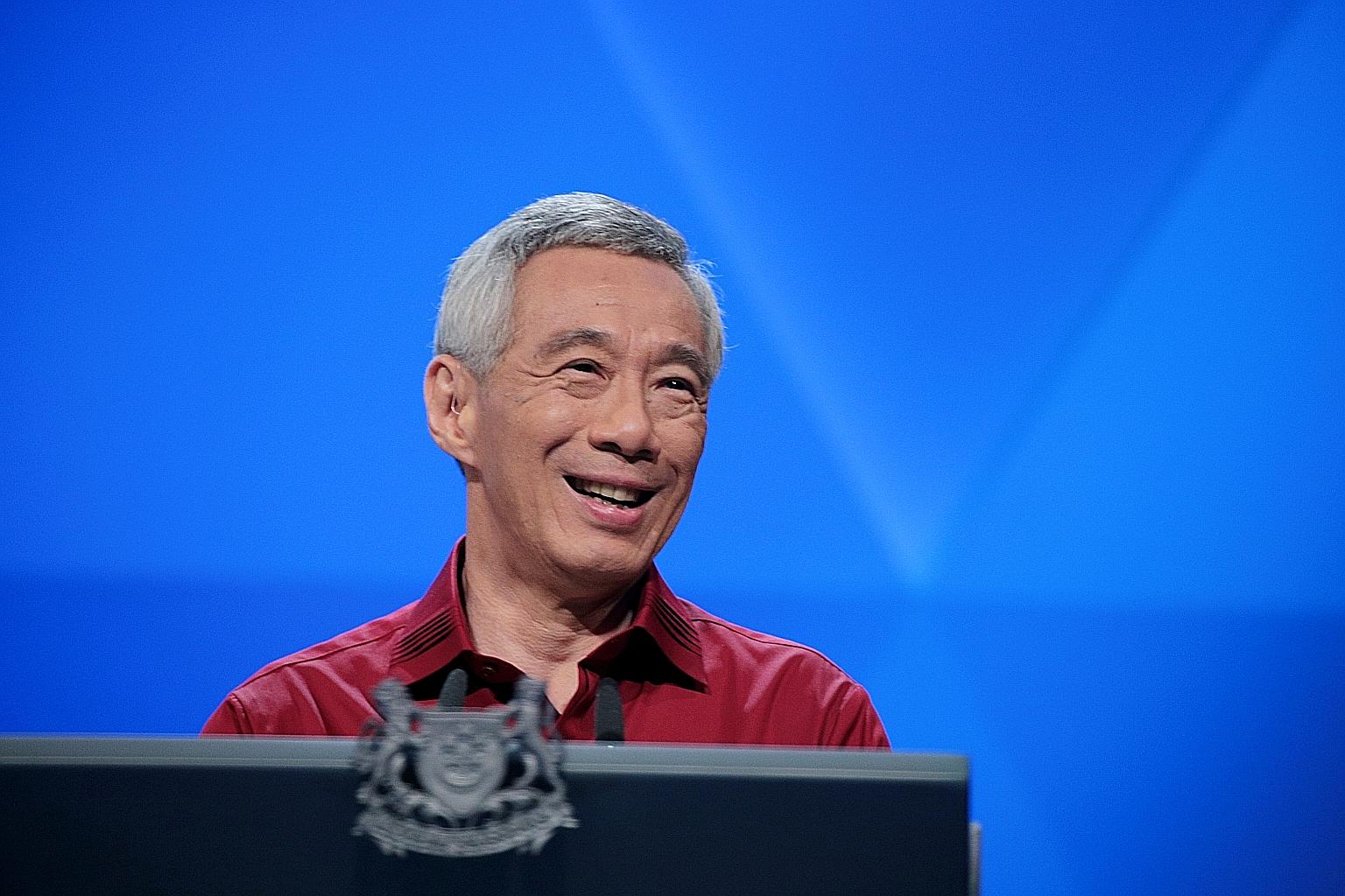 Prime Minister Lee Hsien Loong making his National Day Rally speech at the Institute of Technical Education College Central in Ang Mo Kio yesterday. ST PHOTO: JASON QUAH