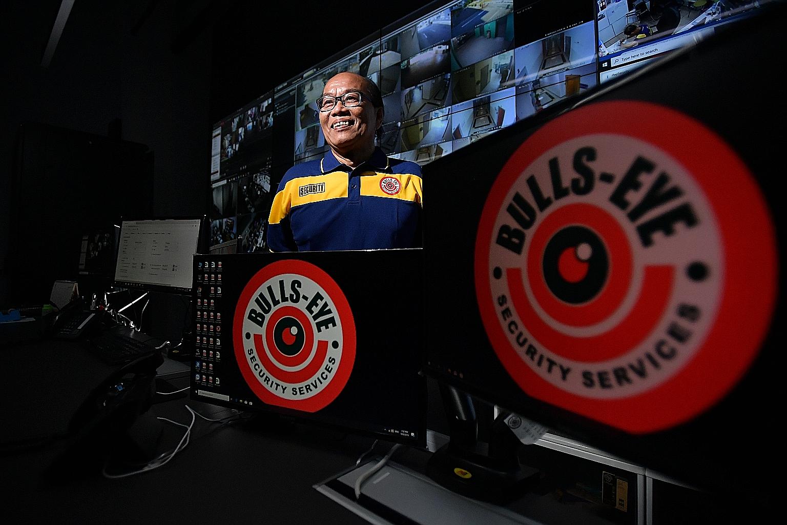Mr Ahmad Basri conducts remote surveillance and gives advice to security officers on the ground from a control centre at Bulls-Eye Security Services. He was chosen for his work ethic and readiness to accept challenges.
