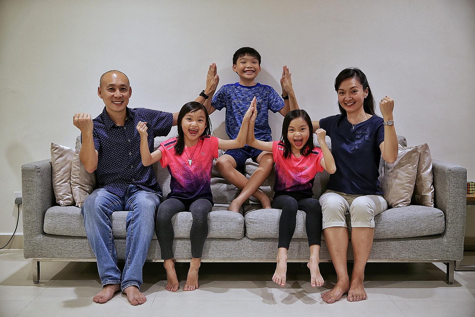 The New family - Mr Norman New, his wife Lim Li, and their son Nathan and twin daughters Shania (left) and Shavon - followed a series of eco-friendly living tips over seven days, such as using handkerchiefs instead of tissue paper and switching to ba