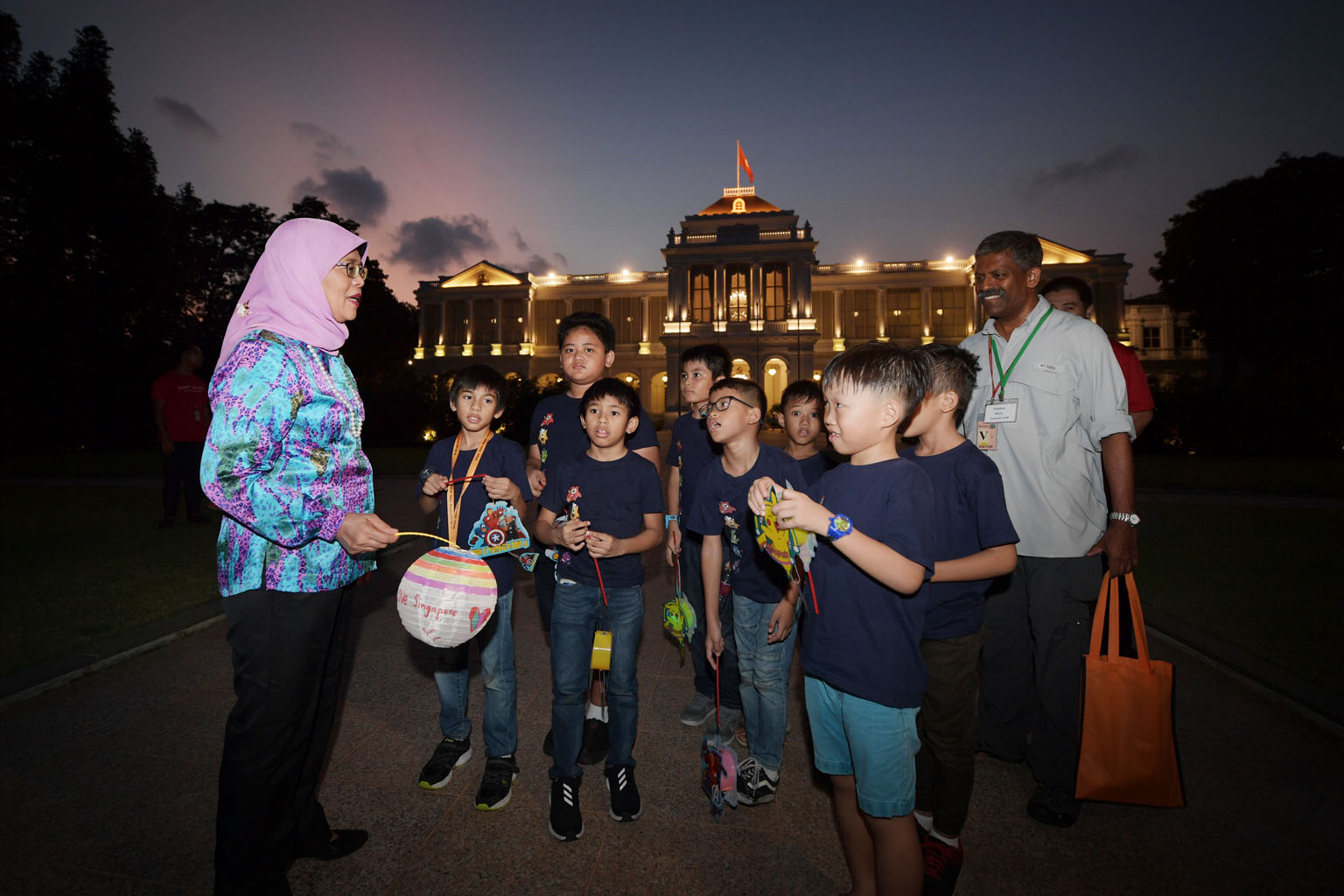 Brightly coloured lanterns lit the Istana grounds last night, as some 50 children and their caregivers toured its sprawling gardens and historic buildings. The children, beneficiaries of Life Community Services Society and Shine Children and Youth Se