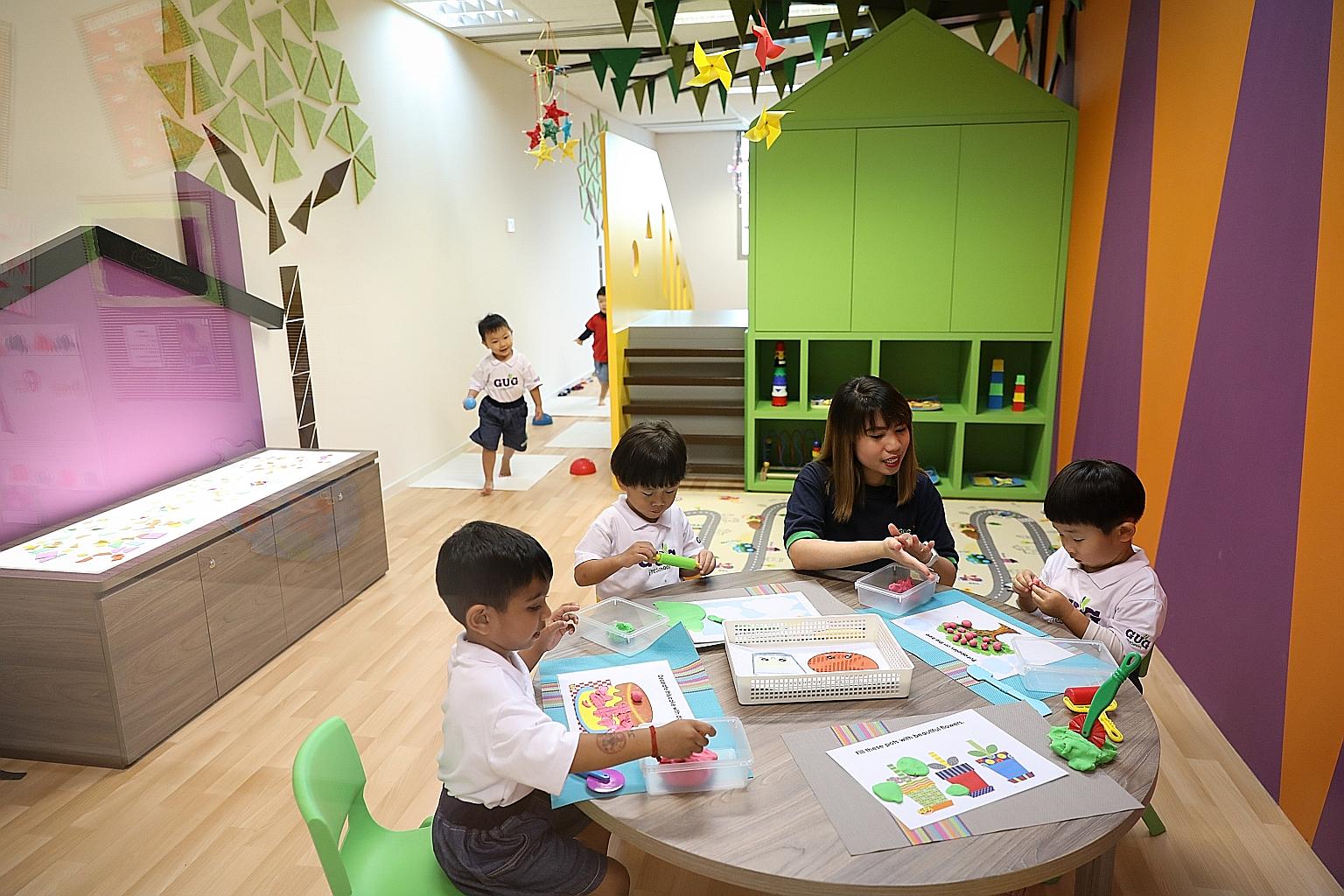 At the Growing Up Gifted centres in Thomson and Tampines (above), current affairs, economics or science topics are introduced into lessons, and there are no entrance tests for children. The centres' founder believes "all children have potential to ha