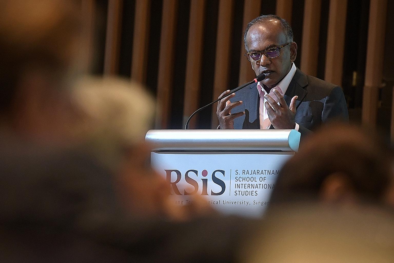 Home Affairs and Law Minister K. Shanmugam speaking at the Conference on Foreign Interference Tactics and Countermeasures yesterday. In his speech, he said foreigners were employed by The Online Citizen to write almost exclusively negative articles o