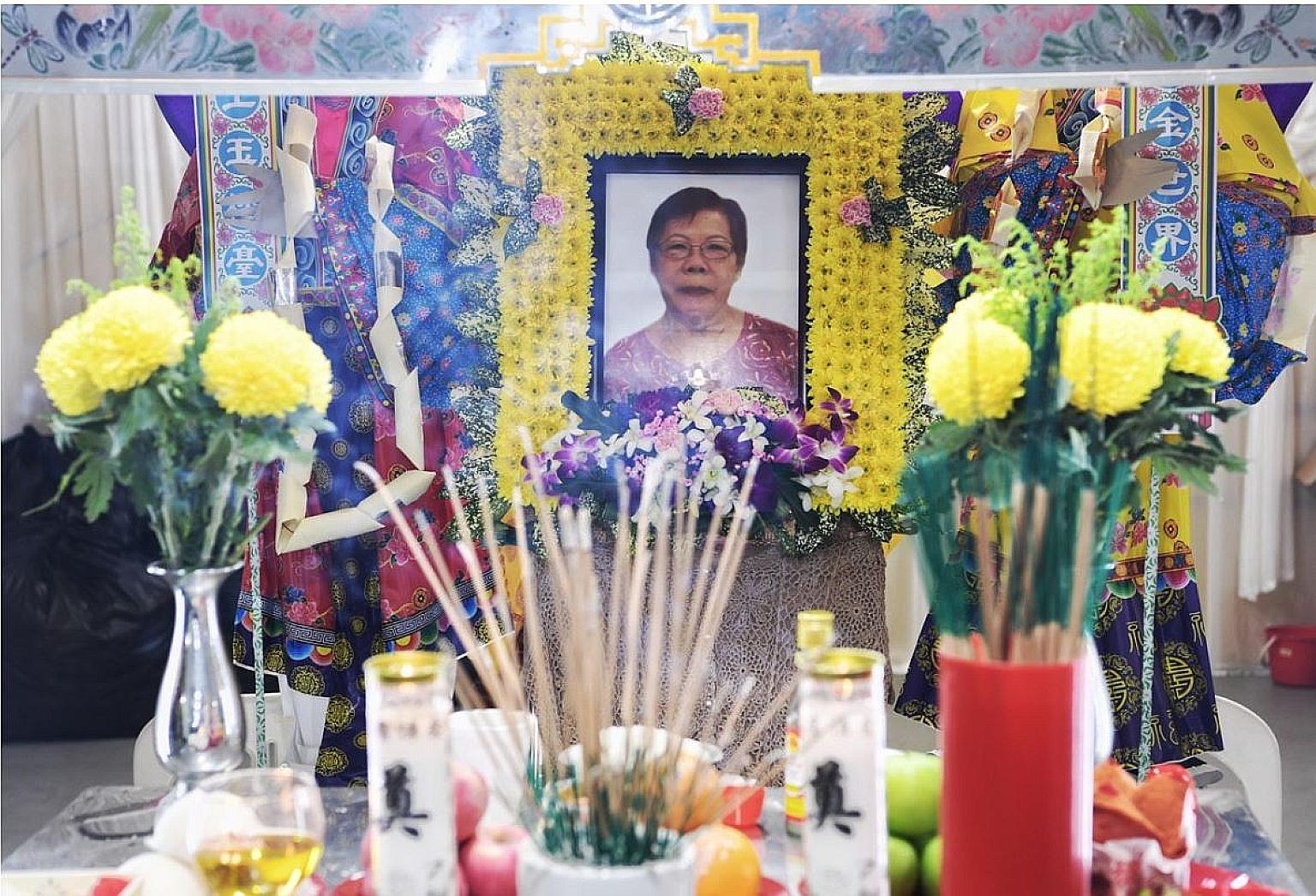 Madam Ong Bee Eng, 65, died after her bicycle collided with an e-scooter. At her wake yesterday, her family members called for more safety measures on the use of personal mobility devices.