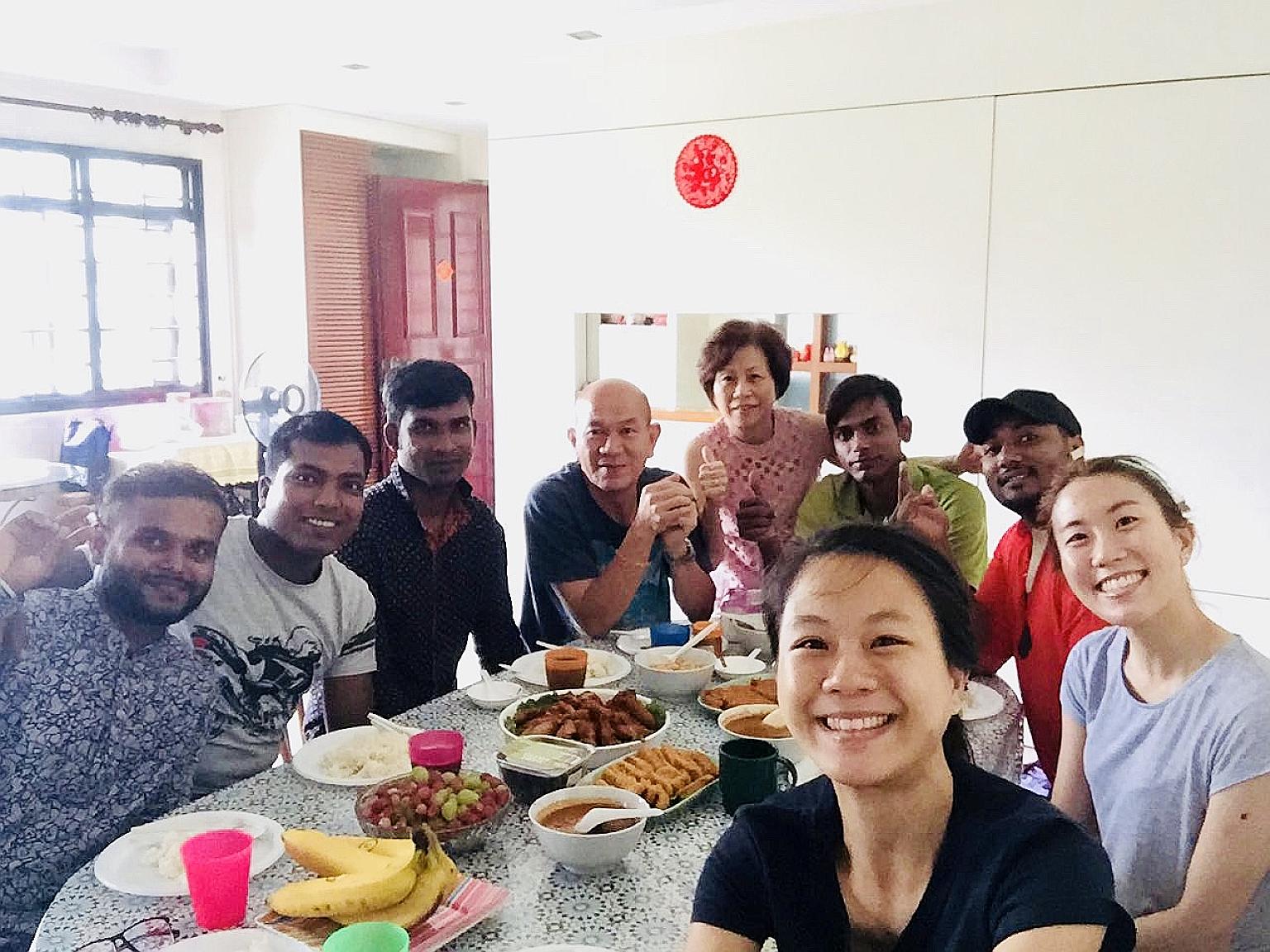 Ms Marlene Chua (right) and her sister with their guests on June 17 last year, the third day of Hari Raya Aidilfitri and a Sunday. "It is like having friends over," said Ms Chua.
