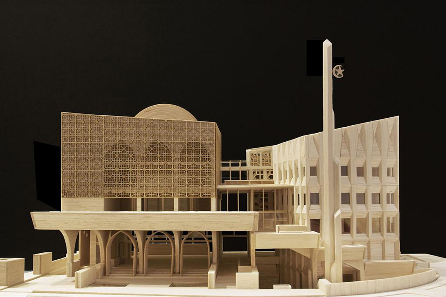 A large display model of Al-Islah Mosque in Punggol, designed by Formwerkz Architects, is on show at the Making Architecture exhibition.