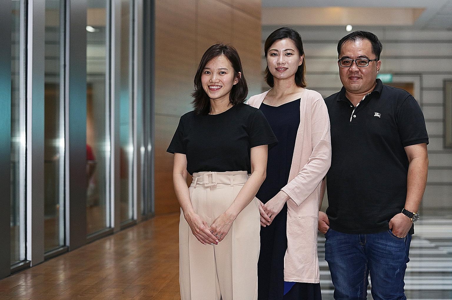 Hawkers (from far left) Pamela Loh, Michelle Yee Wen Lee and Ivan Seow Kok Heng received the Promising New Hawker Award at the inaugural Hawkers' Seminar at the Lifelong Learning Institute in Paya Lebar on Monday.