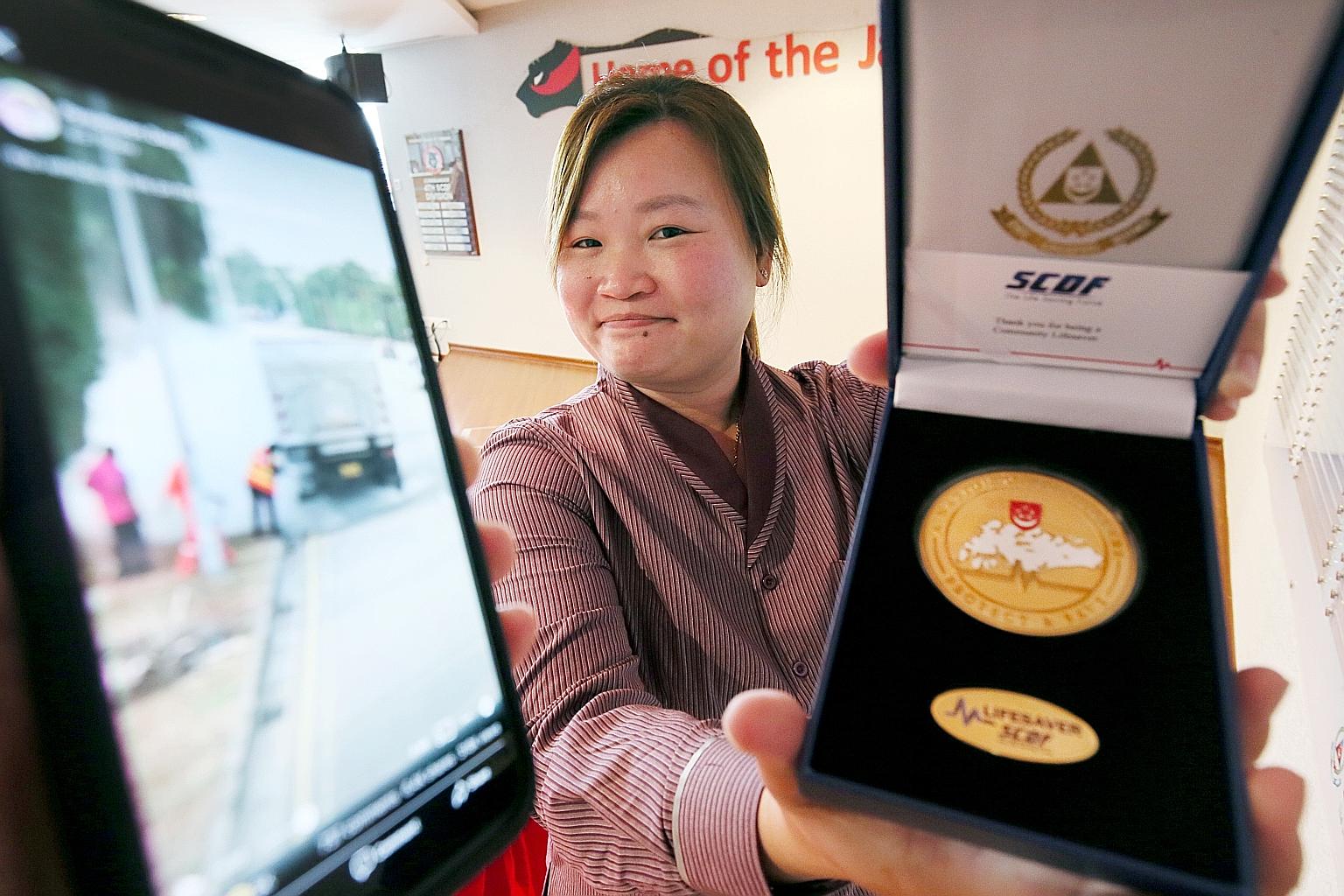 Bus captain Thian Siew Mui received an SCDF Community Lifesaver Award after her action - which prevented the lorry fire from escalating - caught the attention of the Singapore Road Safety Council and the Singapore Civil Defence Force.