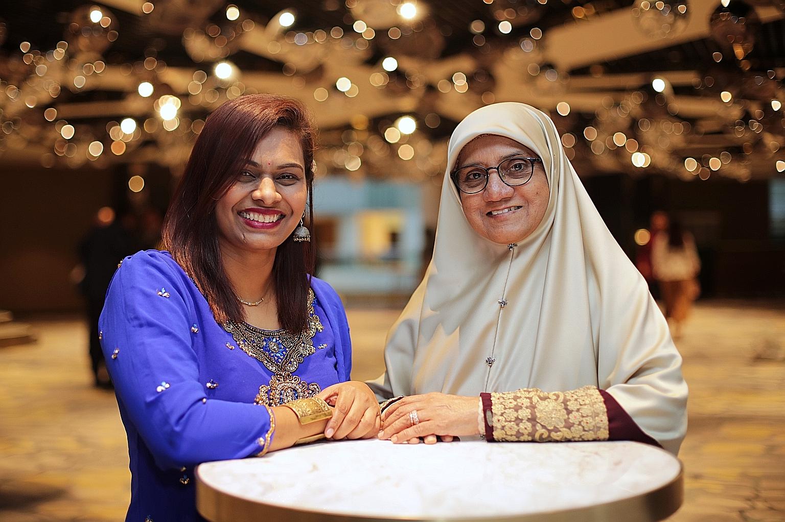 Pre-school teacher Peria Nayakhi Manivasagam (left) won Jamiyah Singapore's Exemplary Young Mother Award, while Madam Jamalia Shariff won the Exemplary Mother Award. Both have three children each.