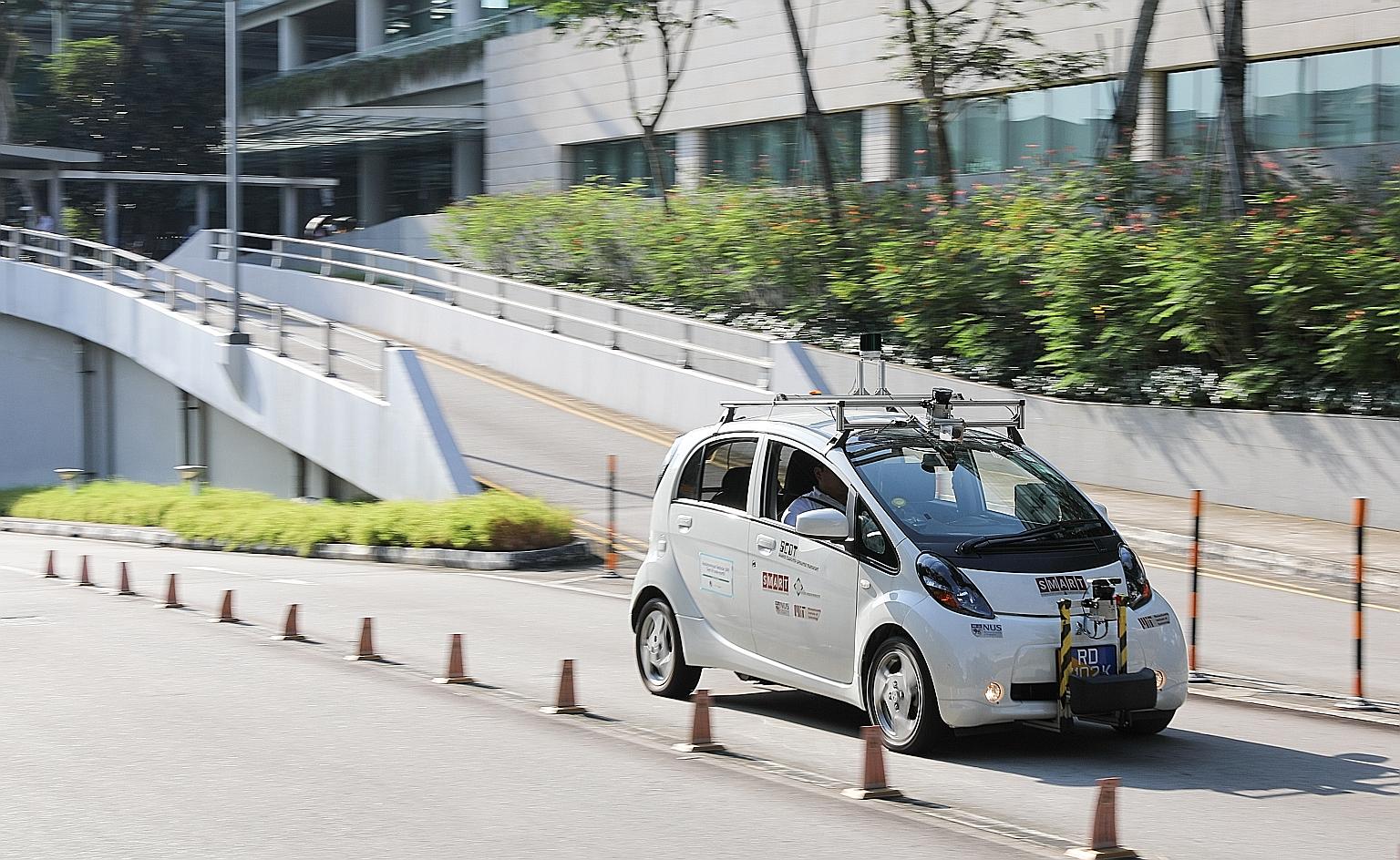 A self-driving electric vehicle by the Singapore-MIT Alliance for Research and Technology being tested on the road at the National University of Singapore. Having access to more public roads would give researchers more scenarios and environments to w