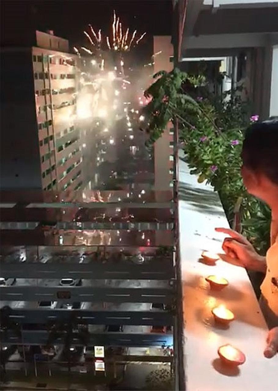 A 23-second video shows fireworks being launched from between two Housing Board blocks in Jurong West Street 73. PHOTO: SG ROAD VIGILANTE/FACEBOOK
