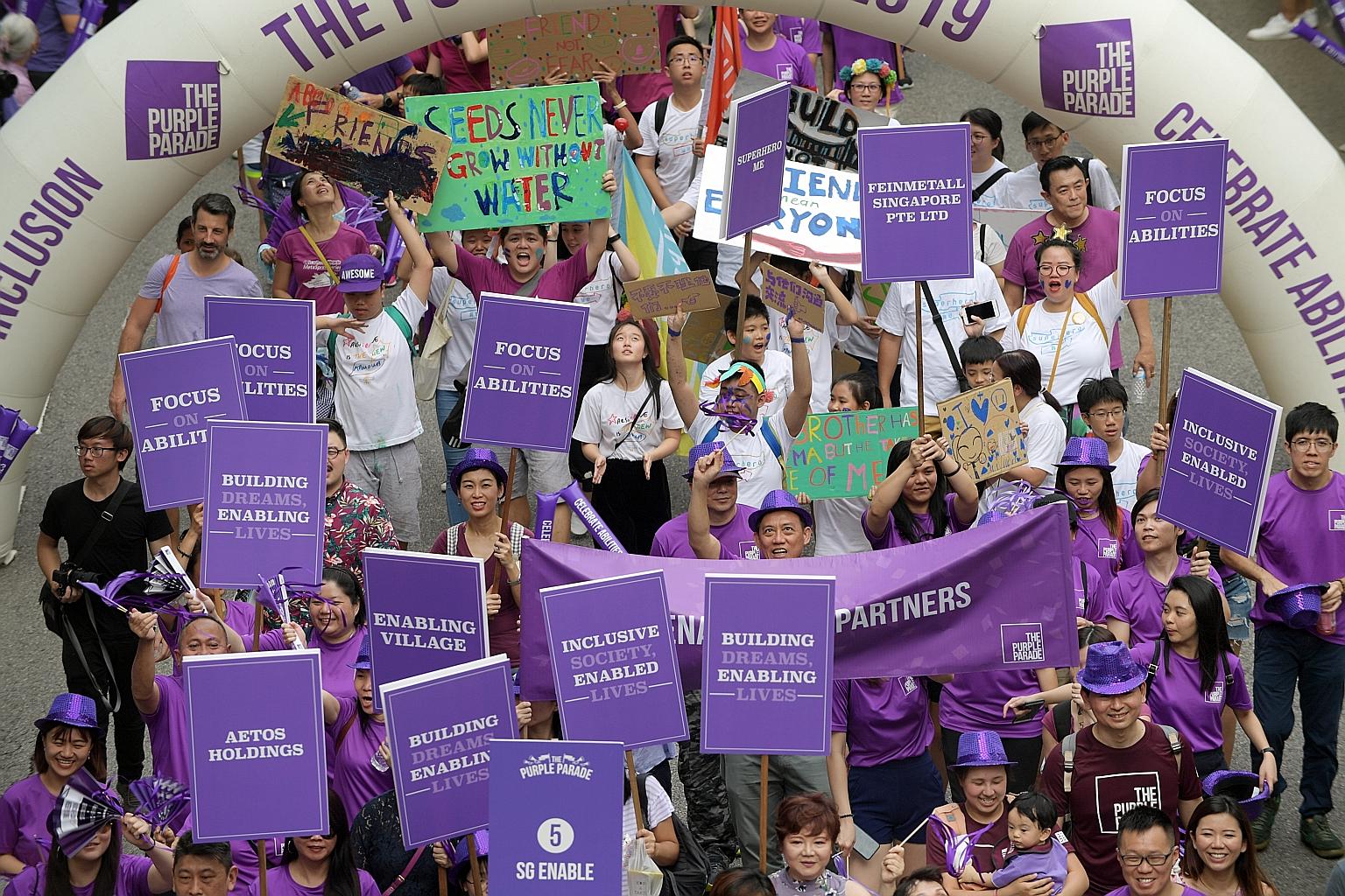 The Purple Parade, an annual event that celebrates the abilities of people with special needs, saw more than 10,000 participants taking part this year at Suntec City. Besides a carnival and a concert, the event also featured dialogues for those with
