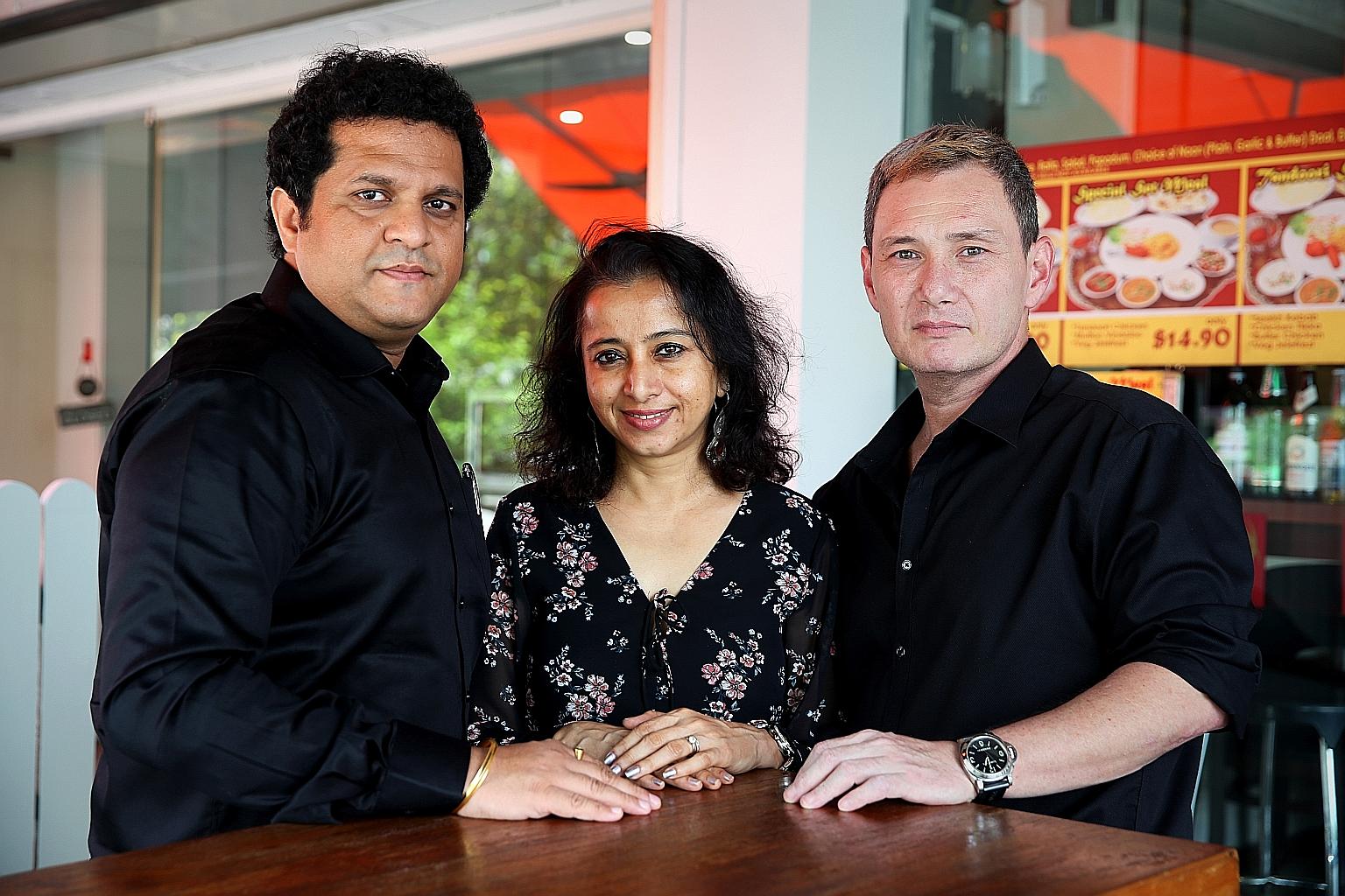Former convict Bruce Mathieu with theatre promoter Ganesh Somwanshi (left) and Wecandoit founder Shalaka Ranadive. Just Another Chance will be staged from Nov 14 to 17. ST PHOTO: ZAIHAN MOHAMED YUSOF