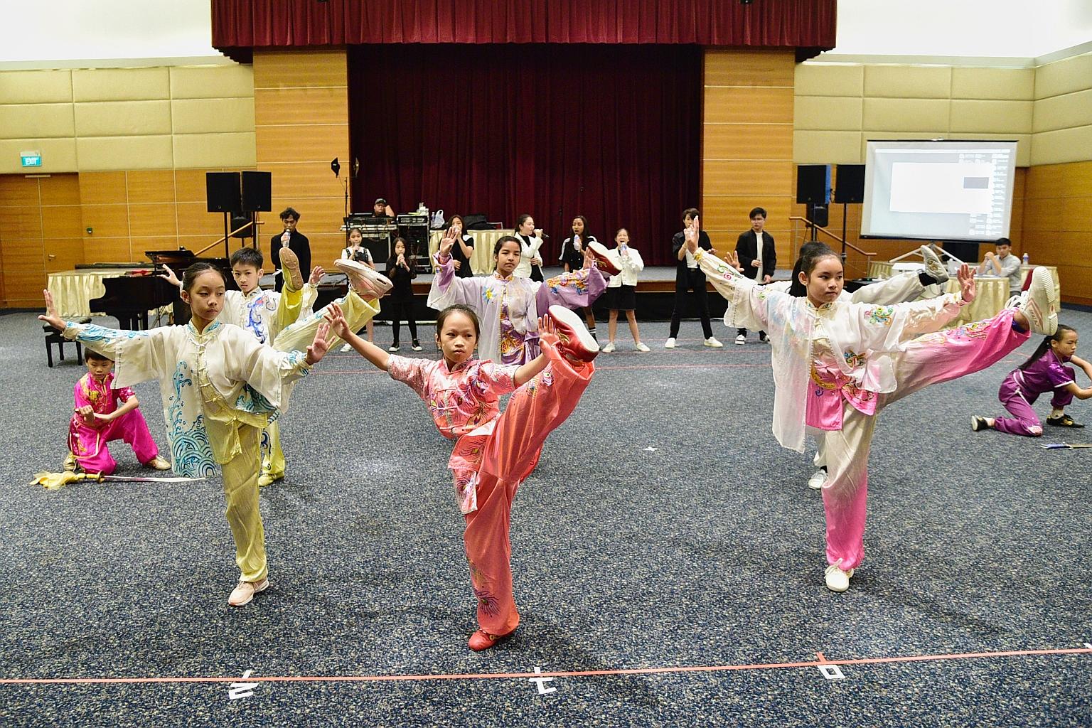 These children practising wushu moves were among over 100 children at Singapore Press Holdings' News Centre last Saturday for a rehearsal of charity concert ChildAid 2019. The Pavilion@Far East Square and Singapore Chinese Cultural Centre are providi