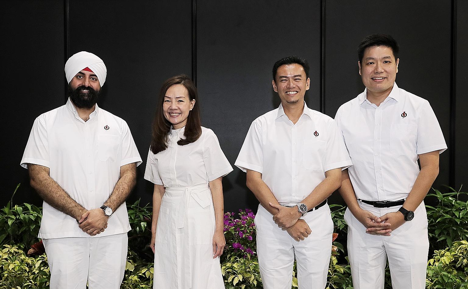 (From left) Lawyer Kawal Pal Singh (Kembangan-Chai Chee), chief executive Rachel Ong Sin Yen (Telok Blangah), senior lecturer Wan Rizal Wan Zakariah (Pasir Ris East), and lawyer Alex Yeo (Paya Lebar). ST PHOTO: GAVIN FOO