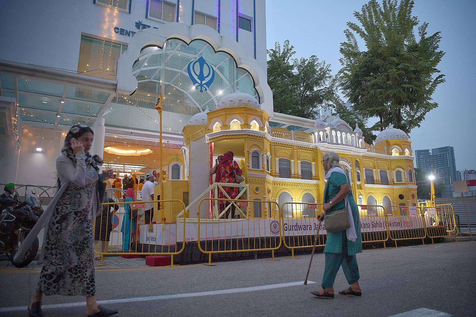 As part of celebrations marking the 550th birthday of Guru Nanak - the founder of Sikhism - a replica of one of Sikhism's holiest sites in present-day Pakistan, Gurdwara Janam Asthan, was paraded on a float which stopped at all seven Sikh temples in 