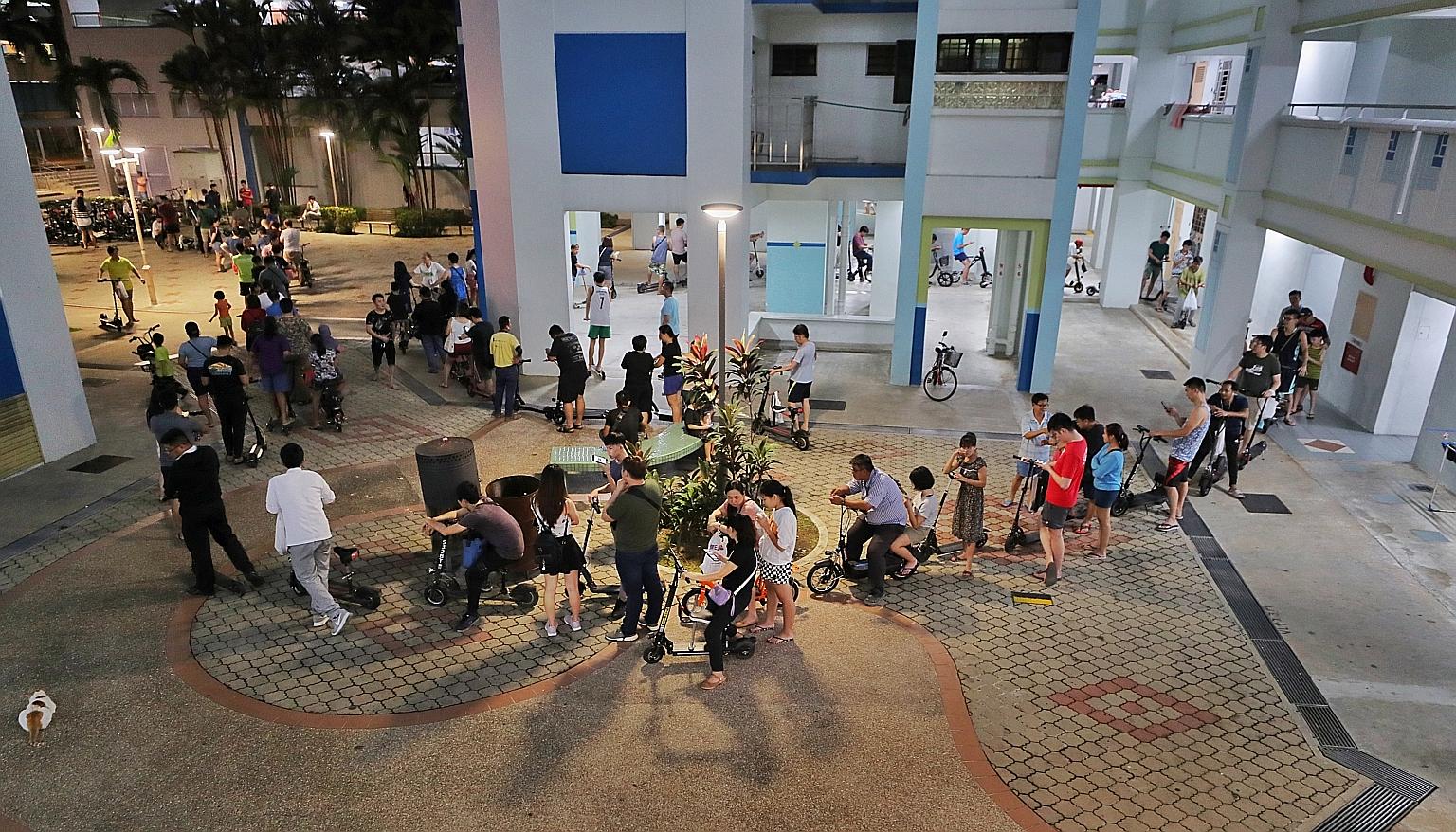 Long queues were seen outside Vista Point in Woodlands on Thursday evening, as e-scooter riders waited to dispose of their devices that do not meet safety regulations. Under the Land Transport Authority's (LTA) early disposal scheme, owners of regist