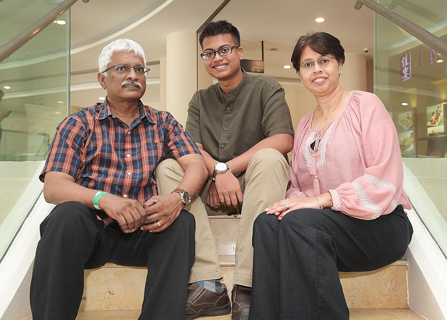 Mr Rajev Valayutham and his wife Lourdes Thomas Audrey, with their biological son Rajev Jarryll Deneshan. The family has cared for a total of 10 foster children in 15 years.