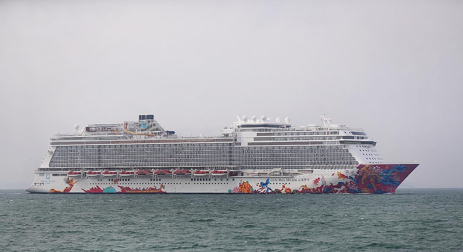 A photo of the Genting Dream cruise ship taken earlier this year. Despite a medical team on the ship providing assistance, including cardiopulmonary resuscitation, the boy could not be revived, said a spokesman for Dream Cruises. ST PHOTO: GAVIN FOO