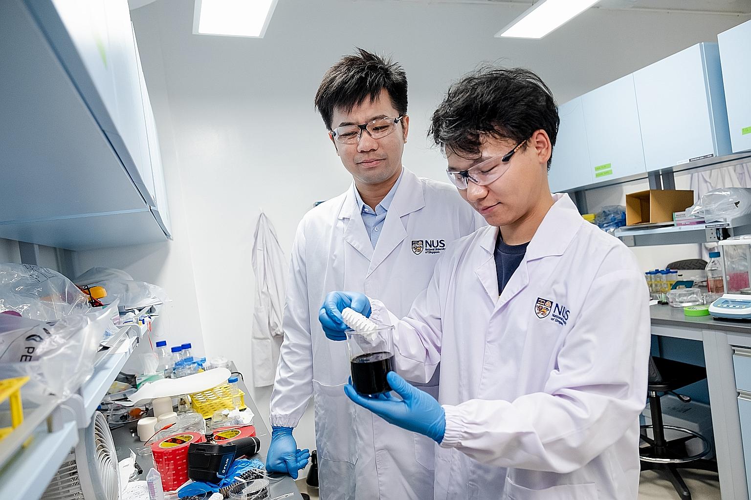 Assistant Professor Chen Po-yen (left) and doctoral student Yang Haitao were part of the National University of Singapore team that developed the new metallic material, which could boost cutting-edge research around the world on lightweight "origami"