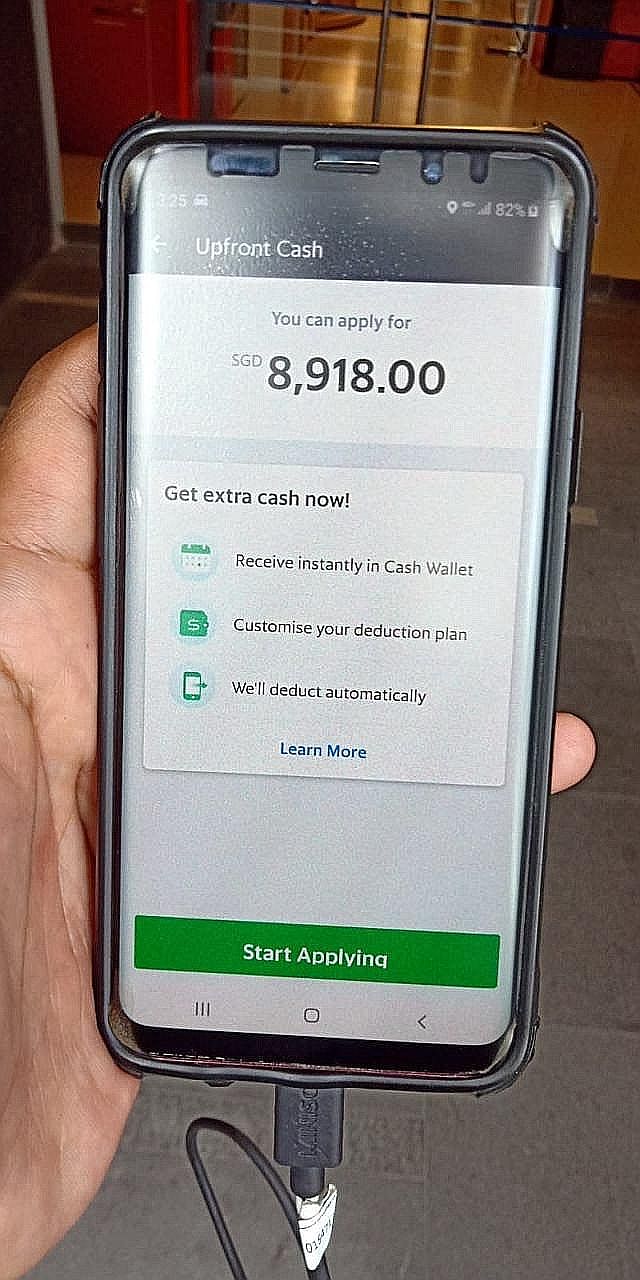 An image circulating on Telegram about Grab's Upfront Cash scheme that lets workers get hold of part of their projected future earnings.