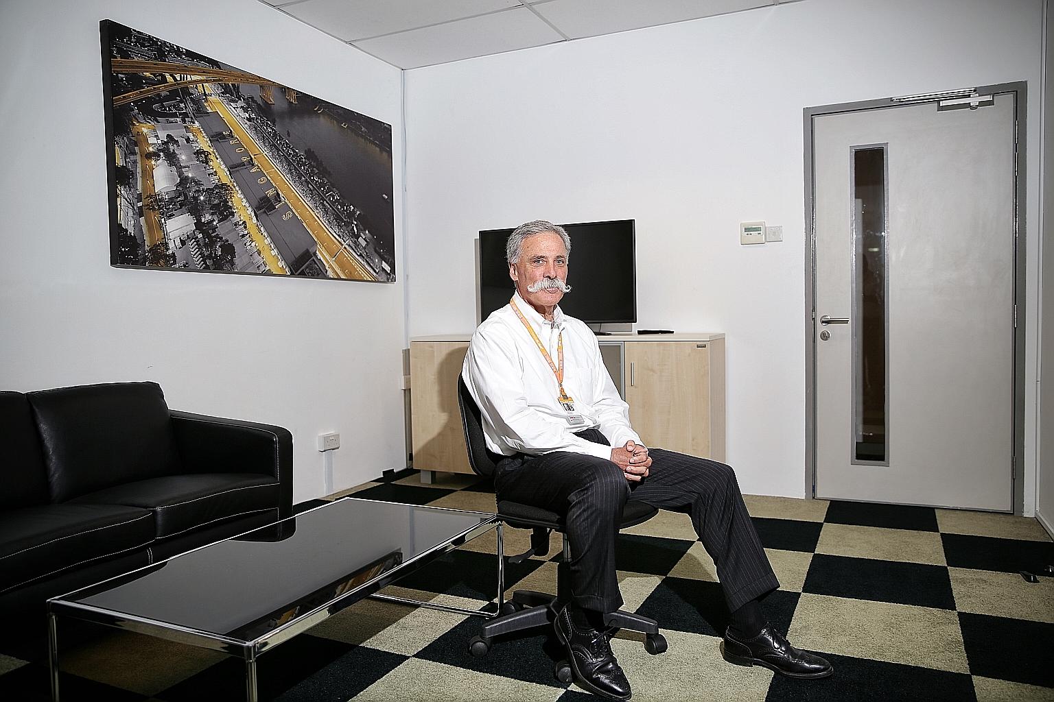 Mr Chase Carey at the Singapore F1 last year. He believes F1 must plug in digitally, by allowing stars and players to expand their reach, as this is good for connecting and engaging fans. American Chase Carey took on the driver's seat of Formula One