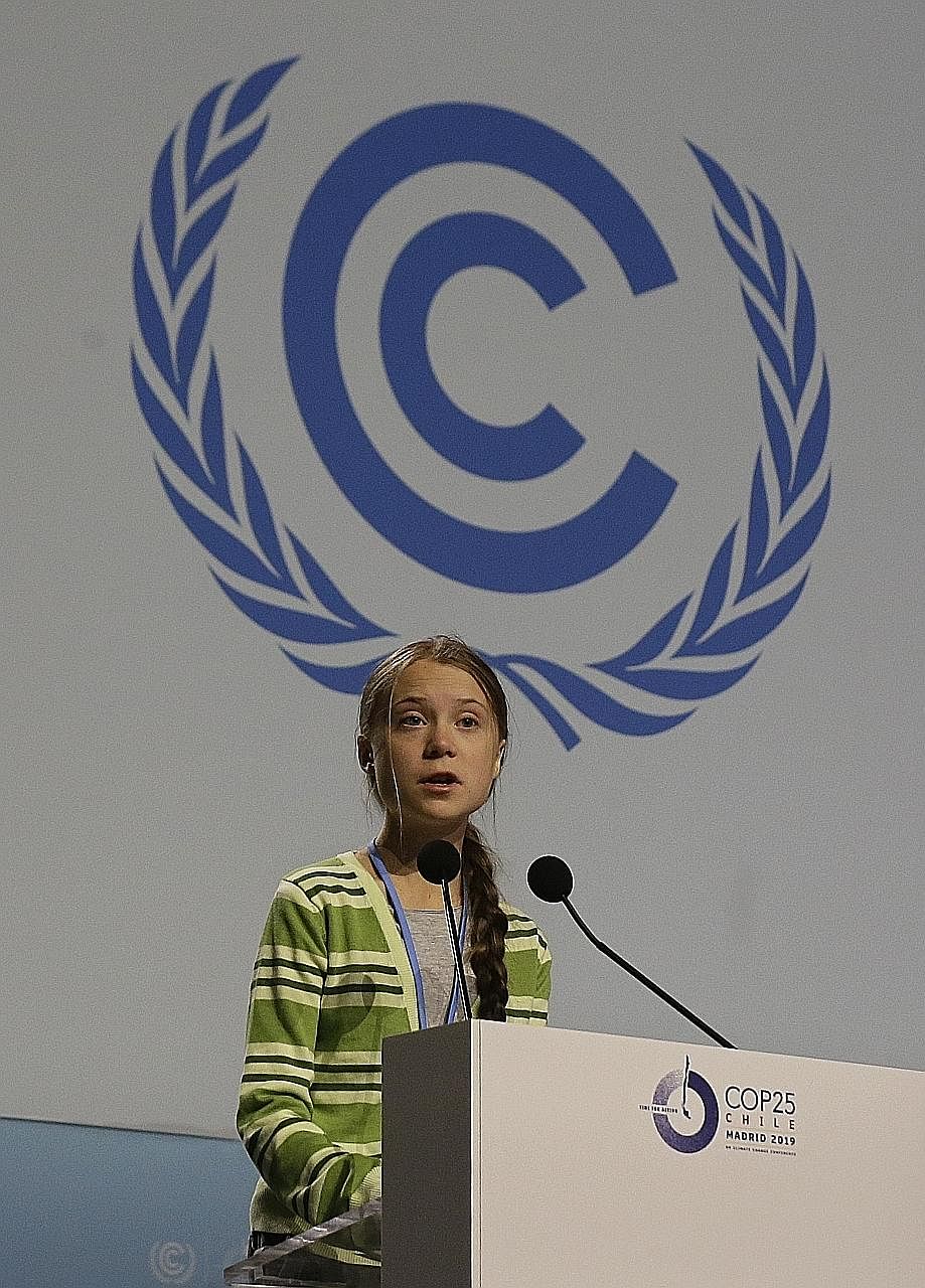 Swedish climate activist Greta Thunberg at the UN climate conference in Madrid yesterday, when Time named her Person of the Year.