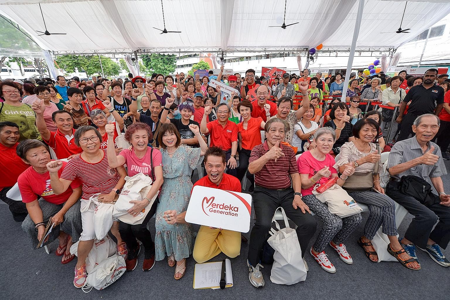 A Merdeka Generation roadshow at Bukit Gombak Neighbourhood Centre in June. Among attendees were Senior Minister of State for Health Amy Khor (first row, fourth from left) and MPs for Chua Chu Kang GRC - Health Minister Gan Kim Yong, Senior Parliamen