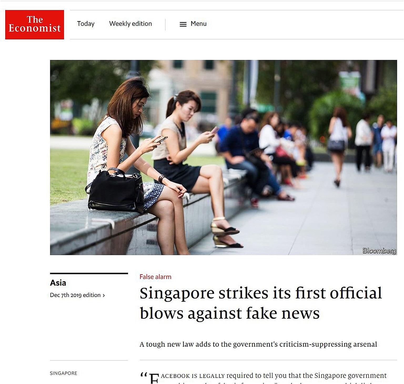 Singapore's High Commissioner to the United Kingdom Foo Chi Hsia was responding to an article published on Dec 7, which characterised Pofma as an addition to the Singapore Government's "criticism-suppressing arsenal" and referenced two recent uses of