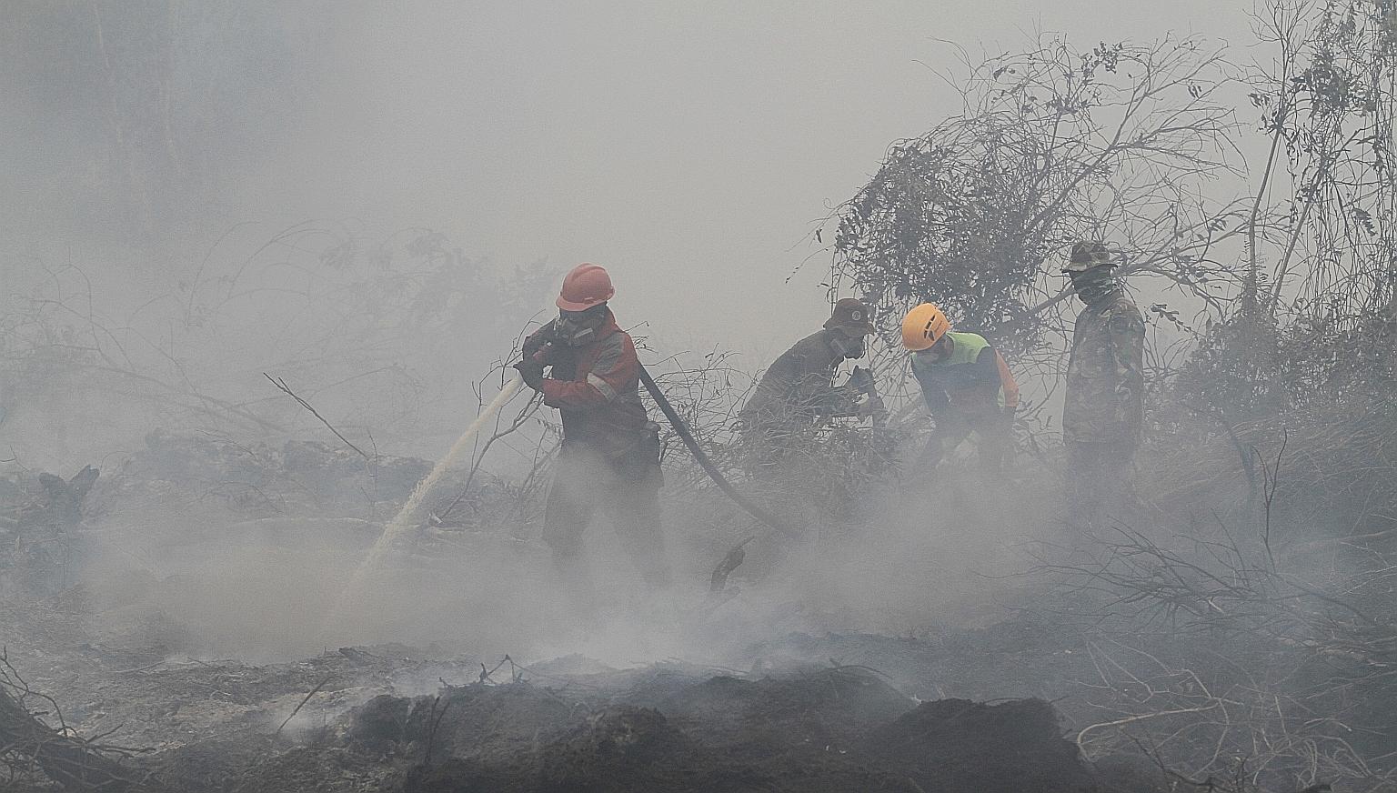 Firefighters in Riau, Indonesia, extinguishing a forest fire in September last year, when a prolonged dry season saw the PM10 Pollutant Standards Index in Riau's capital of Pekanbaru surging over 700, a record high.