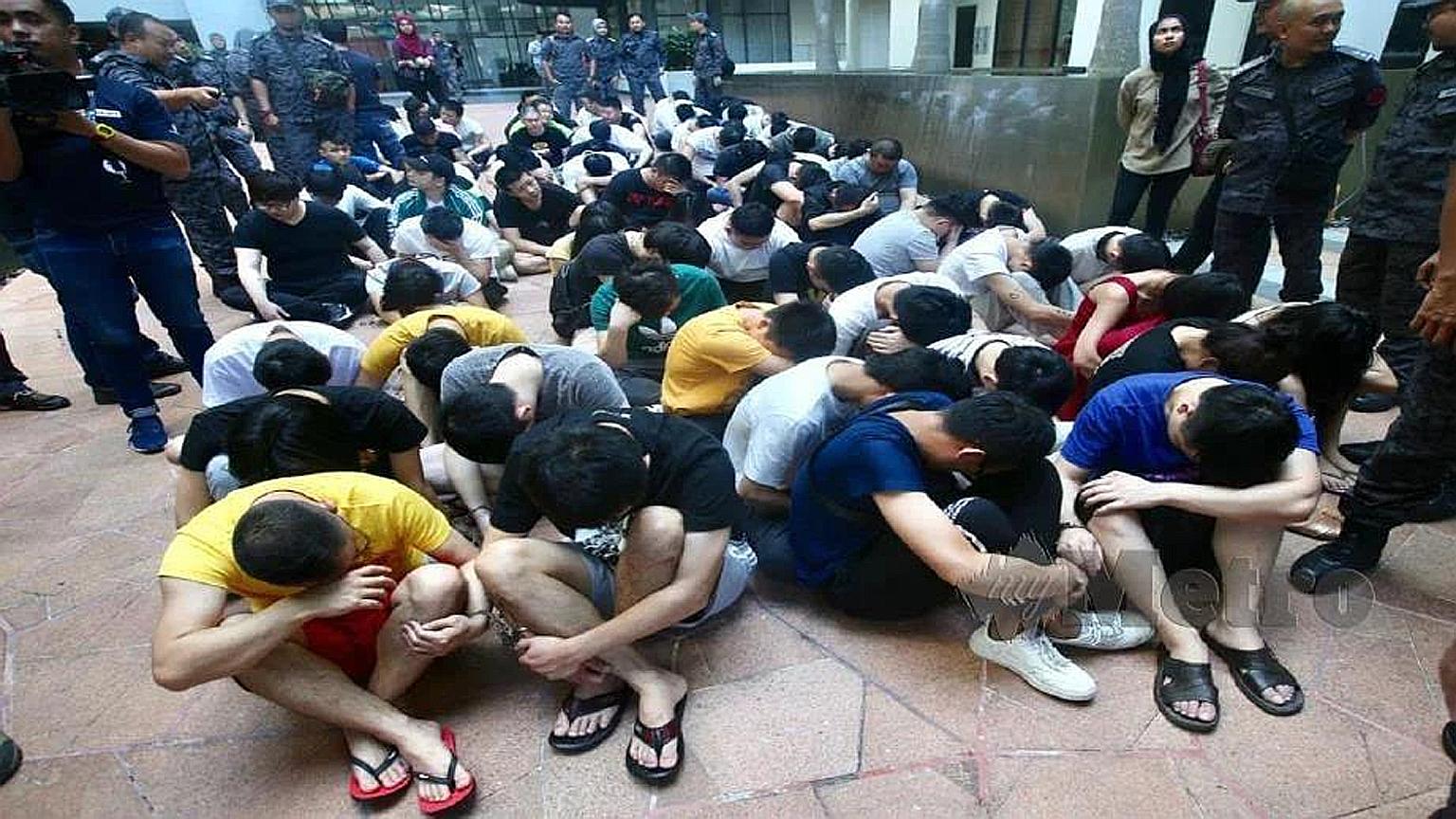 Eight women were among the 87 Chinese nationals detained yesterday, after the authorities raided residential and office units in Puchong, Selangor. The suspects are believed to have been running an investment scam, and the units raided are believed t