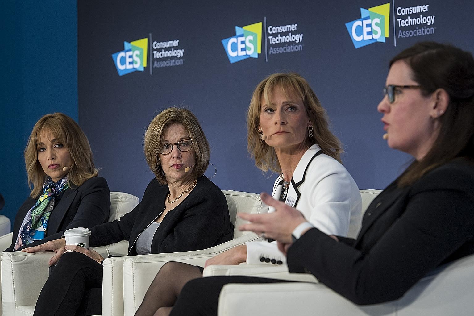 Ms Rebecca Slaughter (far right) from the US Federal Trade Commission speaking as (from left) Ms Erin Egan, Facebook's chief privacy officer for policy, Ms Jane Horvath, Apple's senior director of global privacy, and Ms Susan Shook, global privacy of