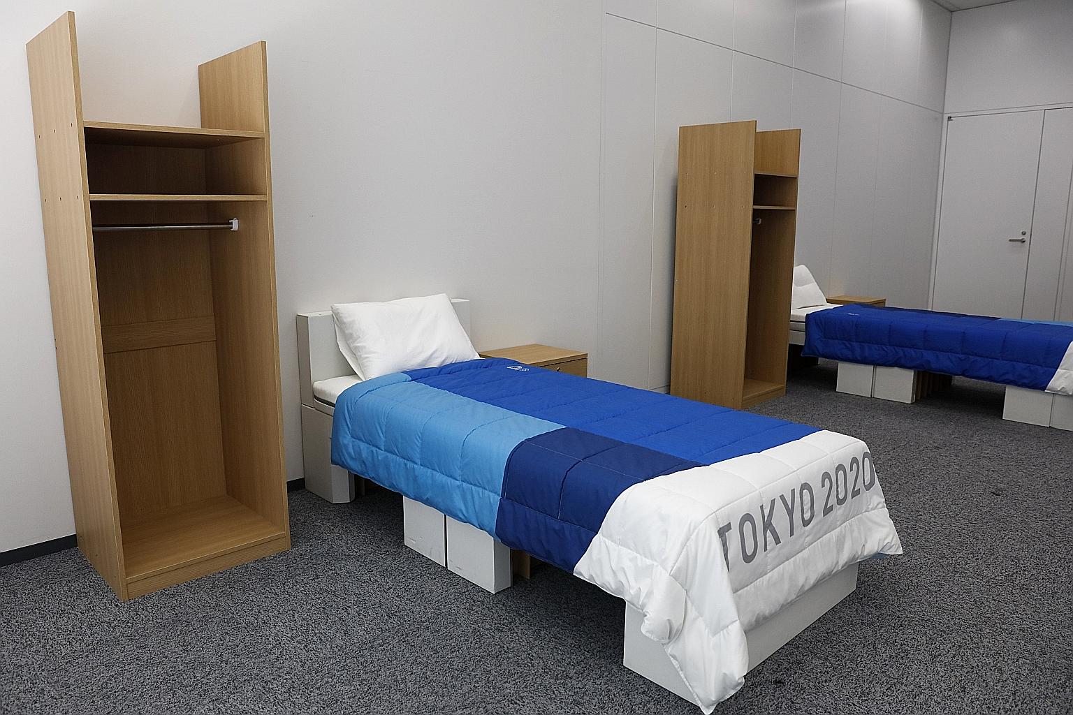 The single beds in the athletes' village at this year's Olympics can withstand a weight of 200kg and have been through rigorous stress tests, said their manufacturer Airweave.