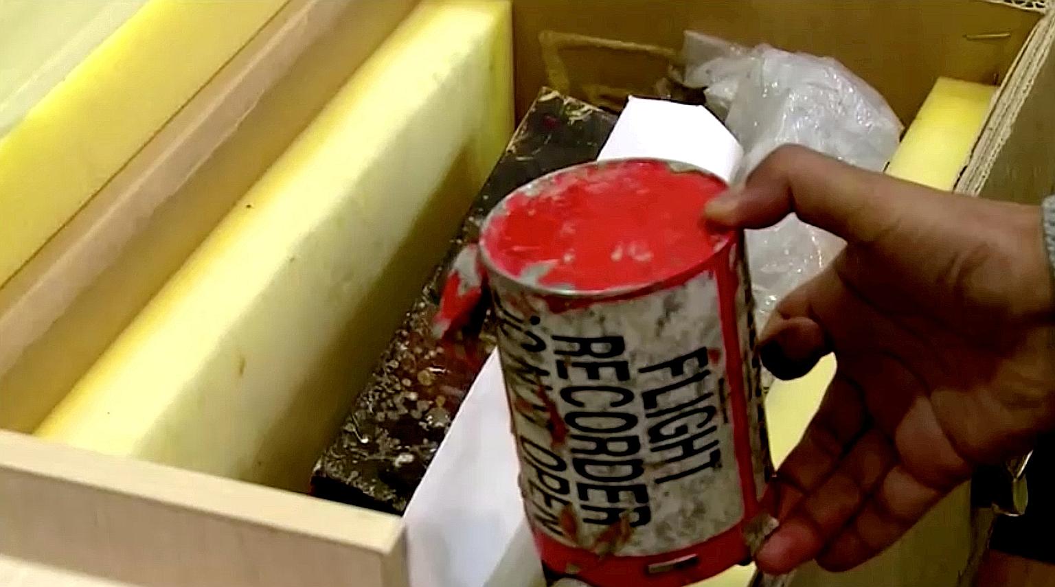 A flight recorder, also known as a black box, said to have been recovered from the crashed Ukrainian plane, as seen in an image taken from a video. PHOTO: REUTERS